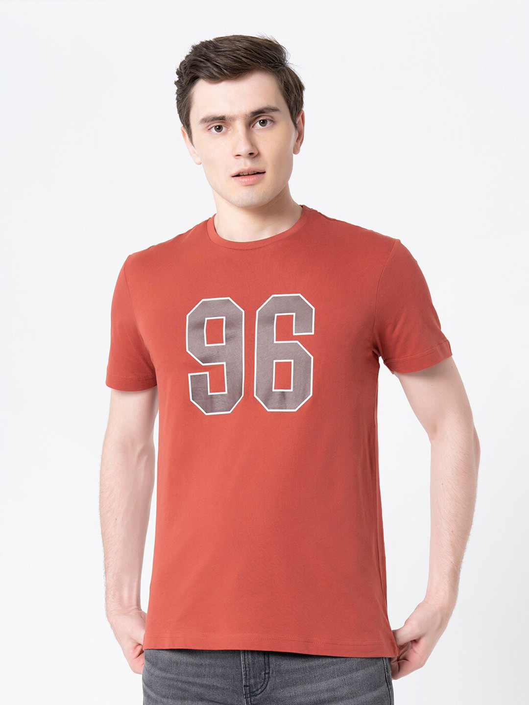 Red Tape Typography Printed Pure Cotton Regular Fit T-shirt