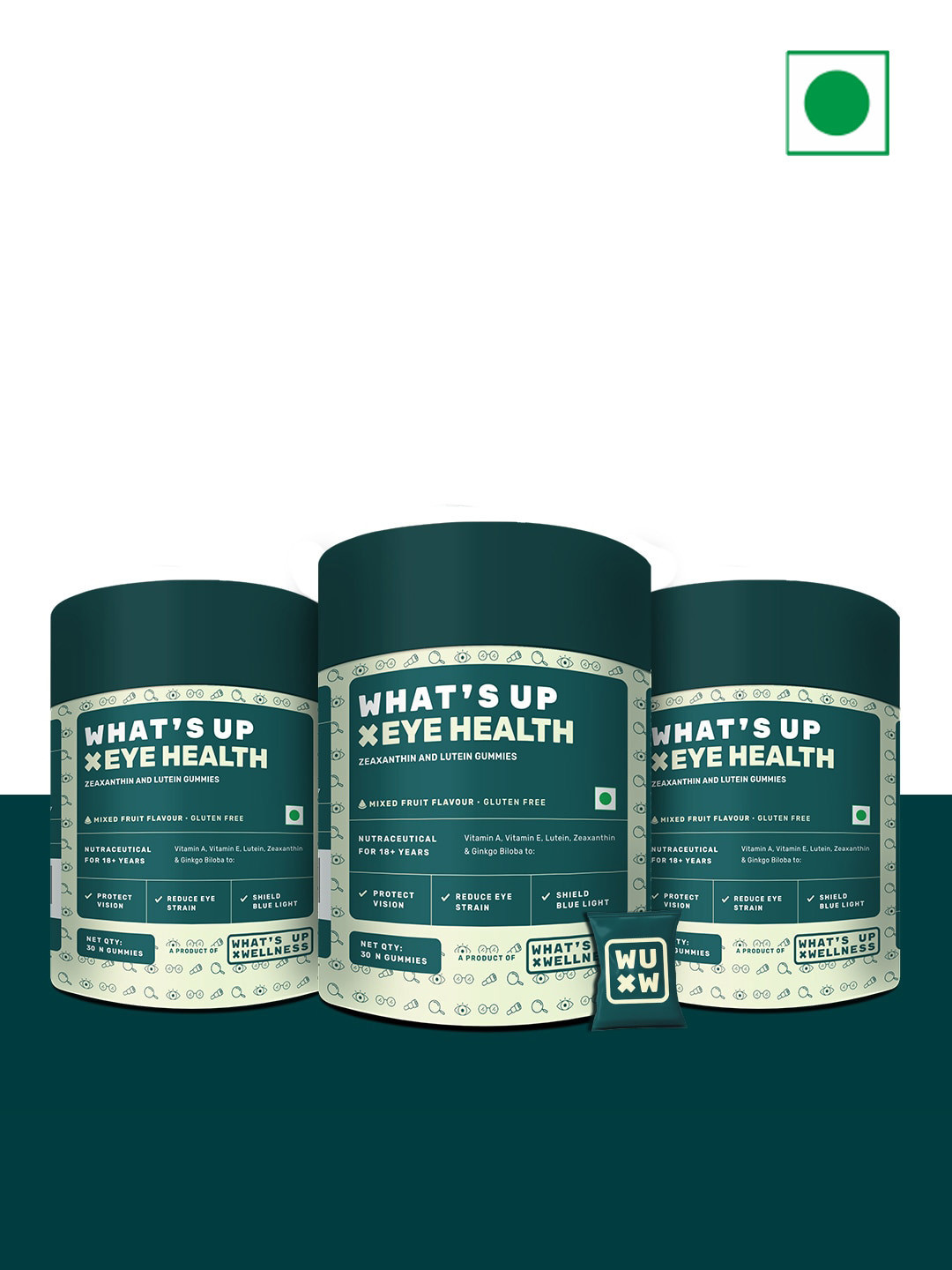 What's Up Wellness Set Of 3 Eye Care Gummies With Lutein - 30 Gummies Each