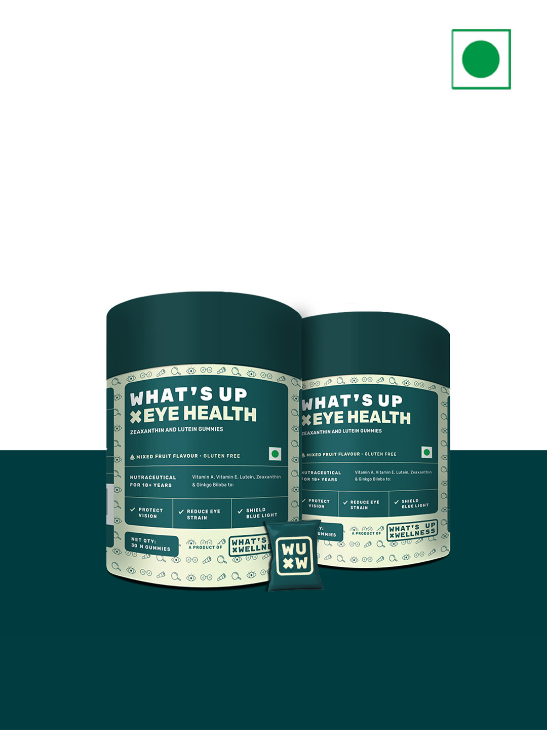 What's Up Wellness Set Of 2 Eye Health Mixed Fruit Zeaxanthin & Lutein Gummies- 30Pcs Each