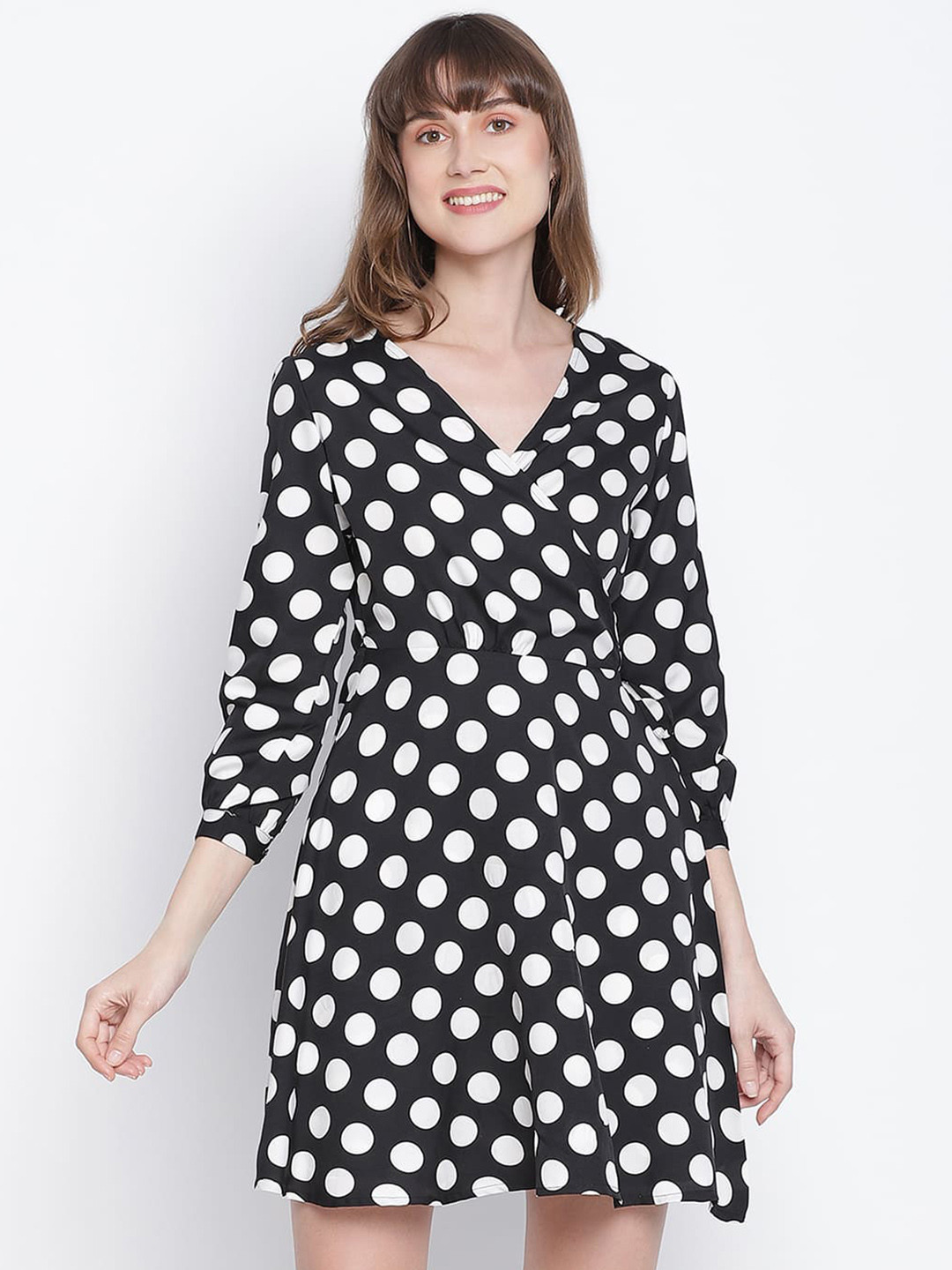 DRAAX Fashions Polka Dot Printed Wrap Mini Dress