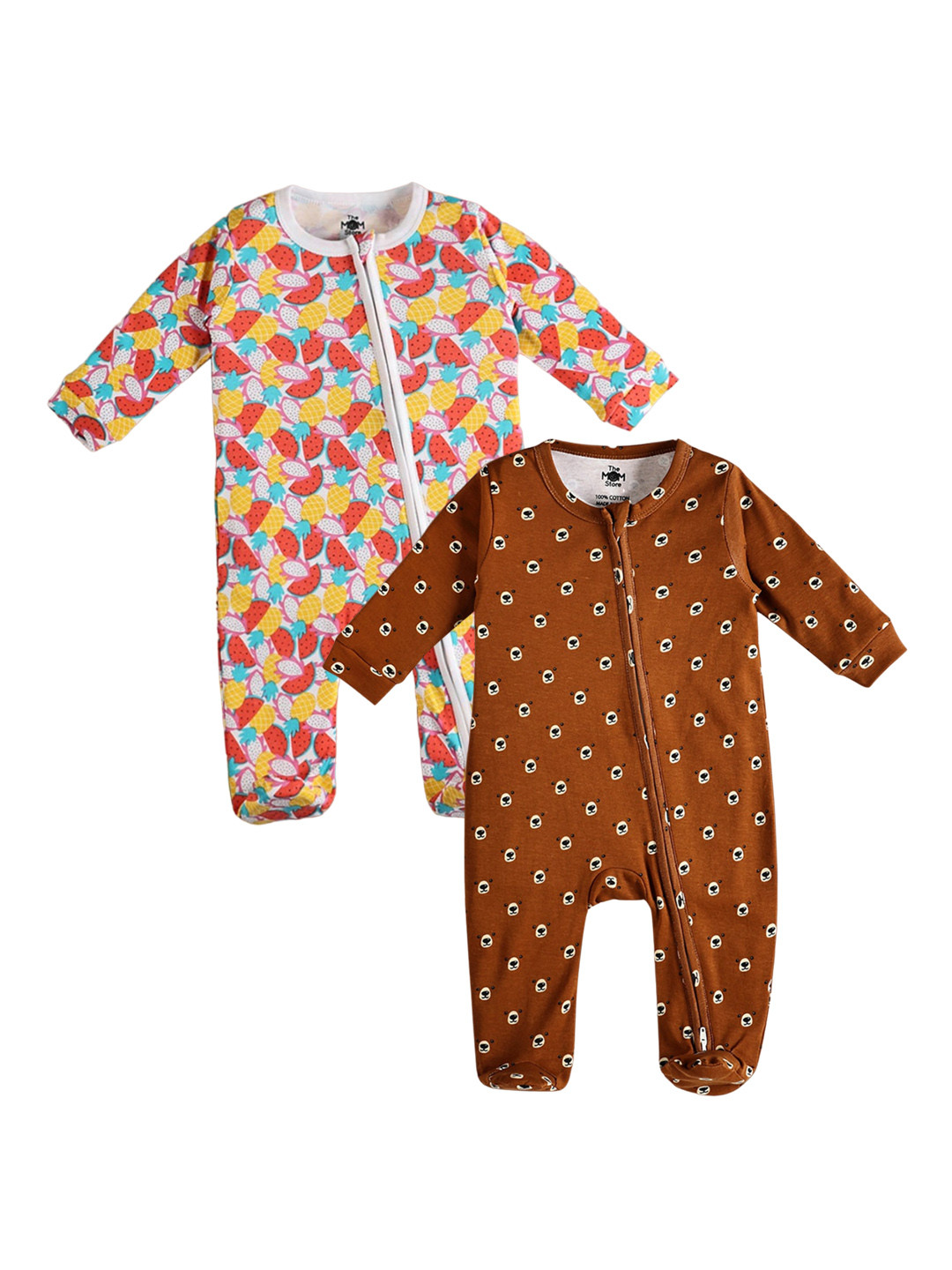 The Mom Store Infants Pack Of 2 Fruitilicious-Beary Best Printed Cotton Sleepsuits