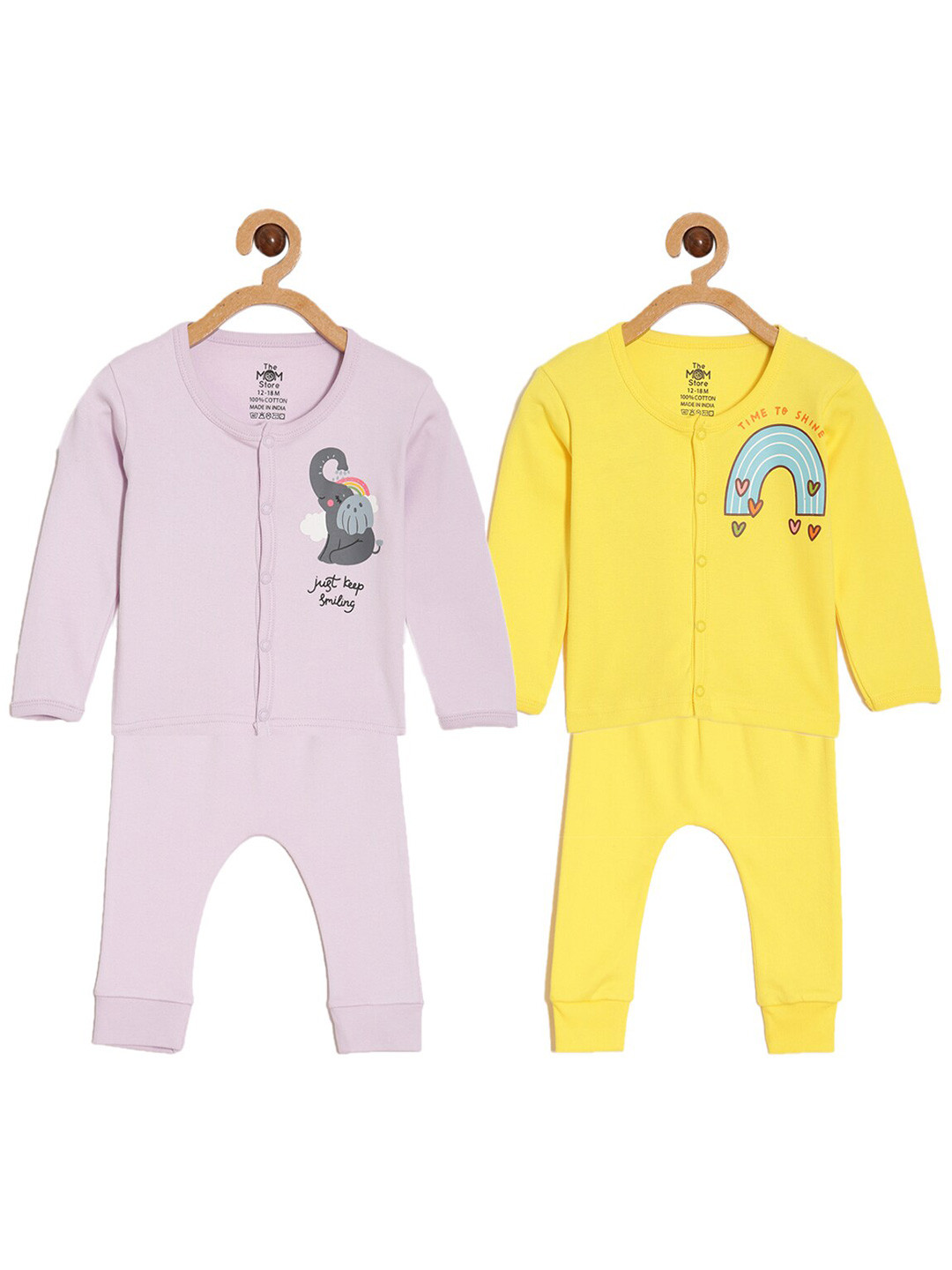 The Mom Store Infant Kids Pack of 2 Printed Pure Cotton T-shirt with Pyjamas