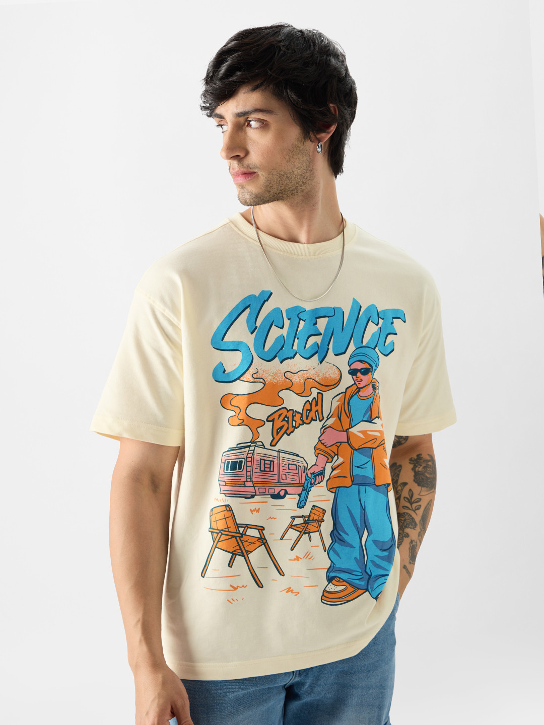 The Souled Store Off White Breaking Bad Printed Cotton Oversized T-shirt