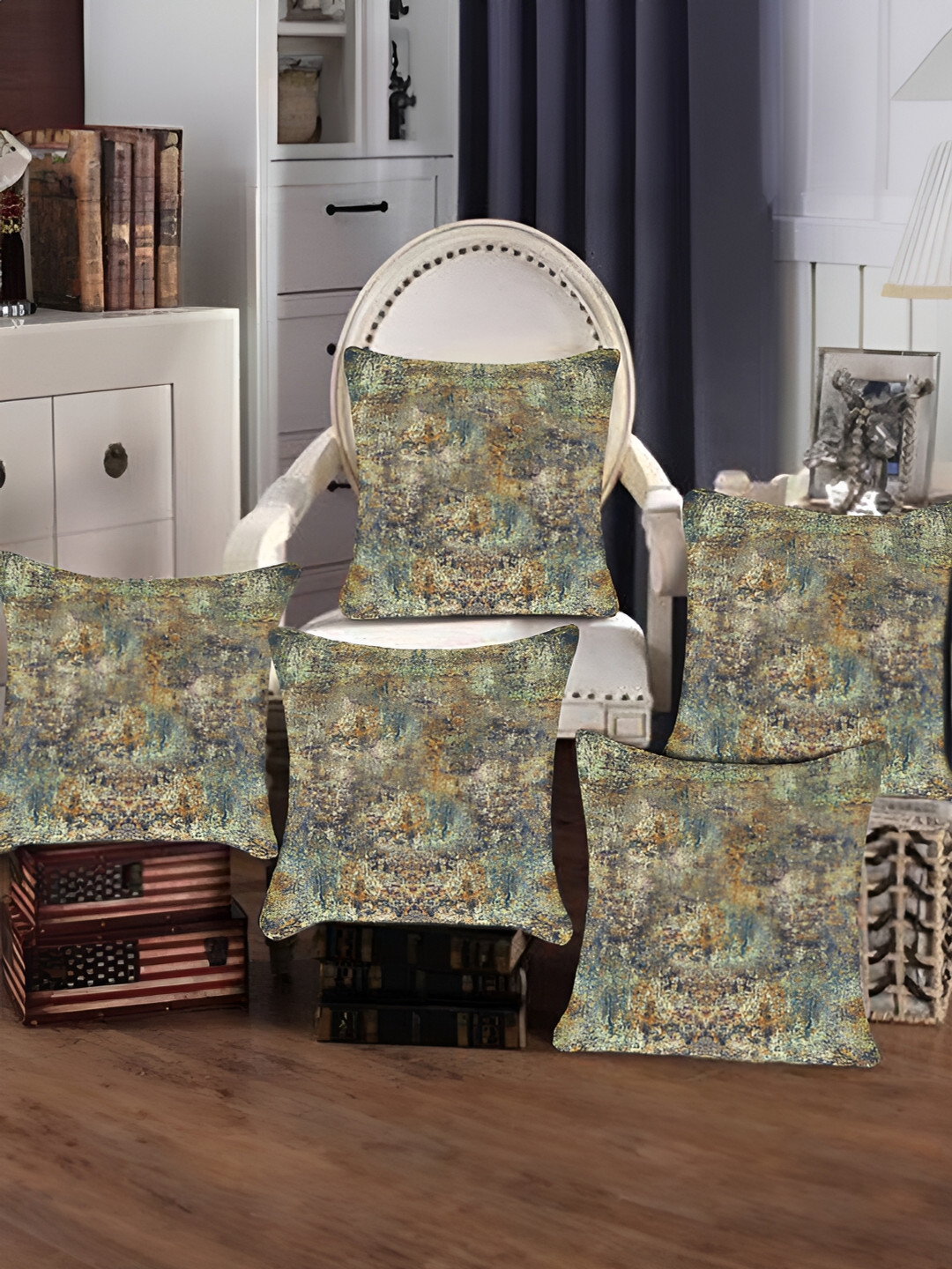 Tesmare Green 5 Pieces Abstract Velvet Square Cushion Covers