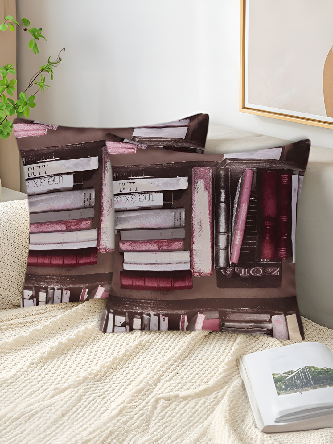 Tesmare Mauve Abstract Satin Durable 2 Pcs Square Cushion Covers - 24 x 24 In