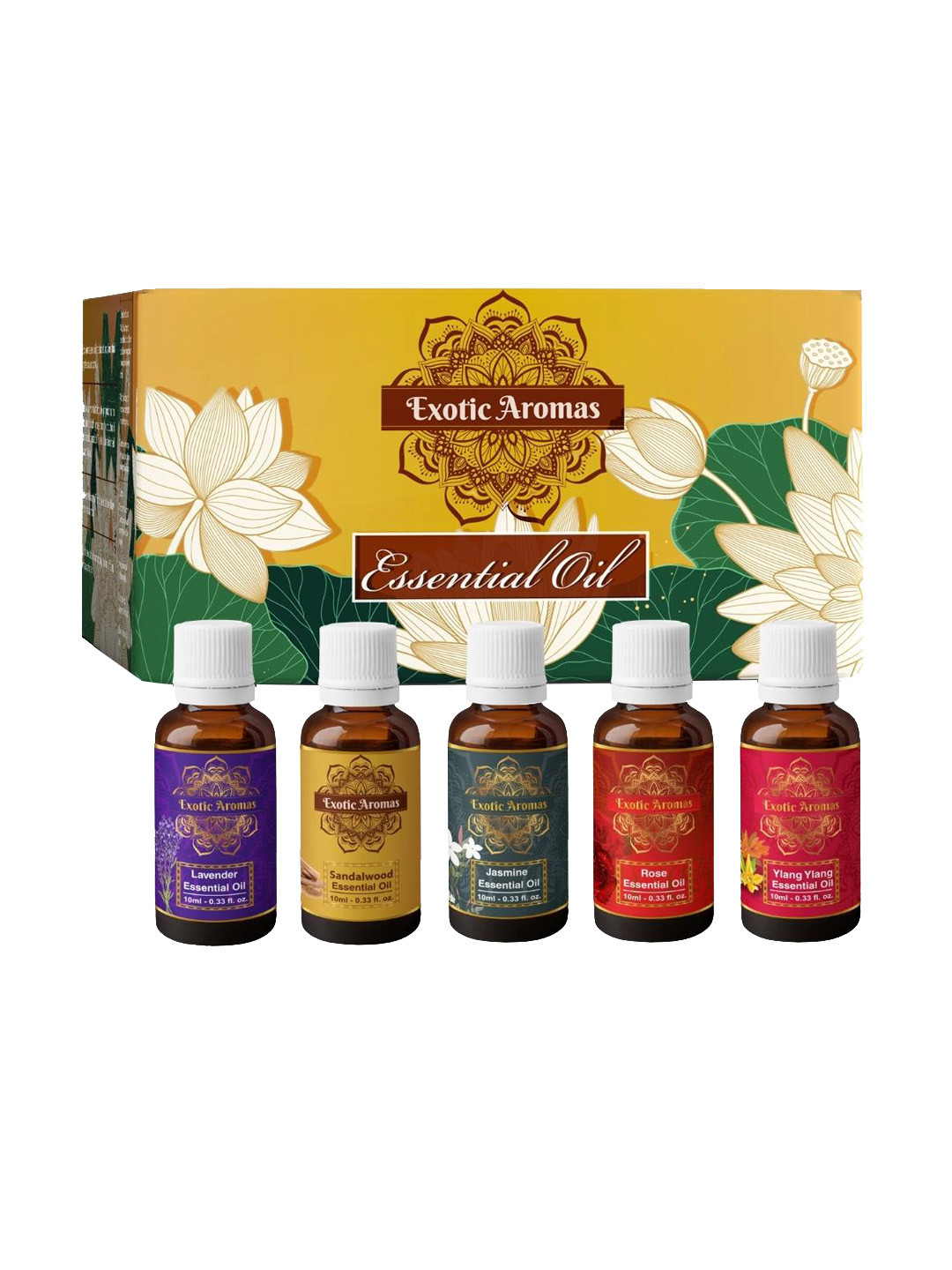 EXOTIC AROMAS Set Of 5 Lavender-Sandalwood-Jasmine-Ylang Ylang-Rose Essential Oil