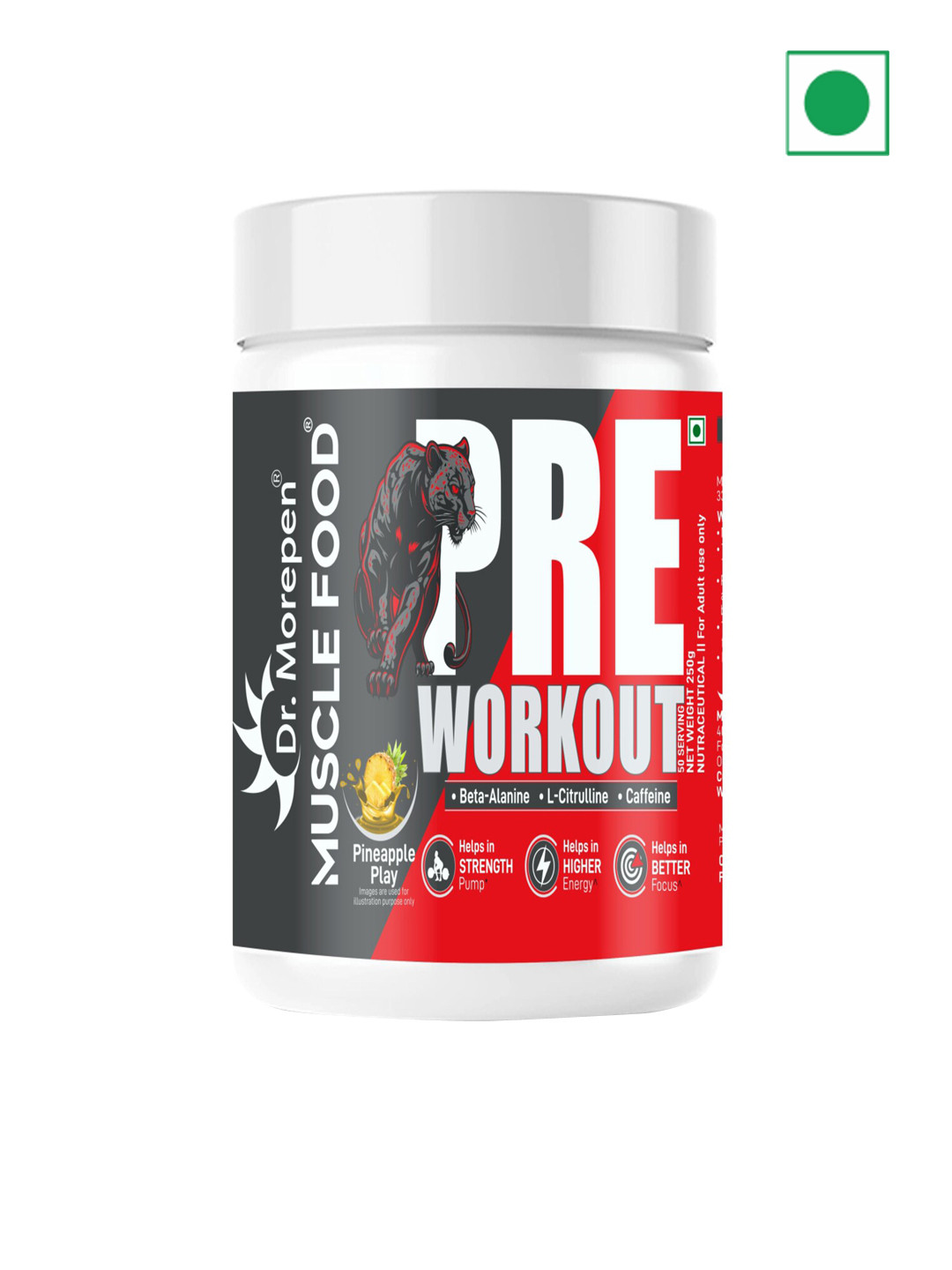 Dr. Morepen Muscle Food Pre Workout Pineapple Flavour - 250 gm