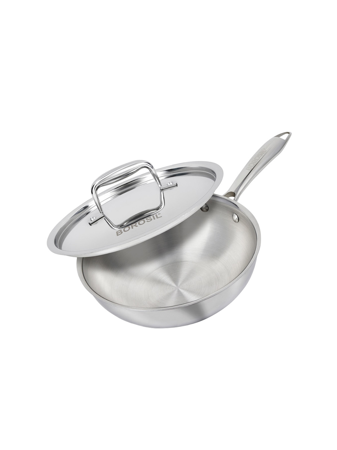 BOROSIL Cookfresh Triply Stainless Steel Induction Friendly Wok with Lid Cookware 1.75 L