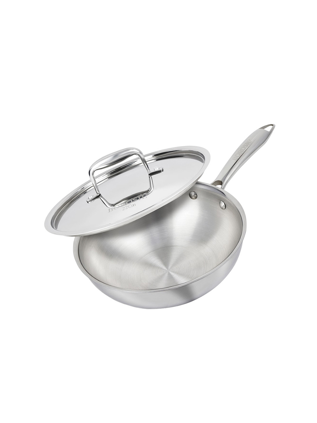 BOROSIL Cookfresh Triply Steel Induction Base Stainless Steel Wok With Lid-2.25L