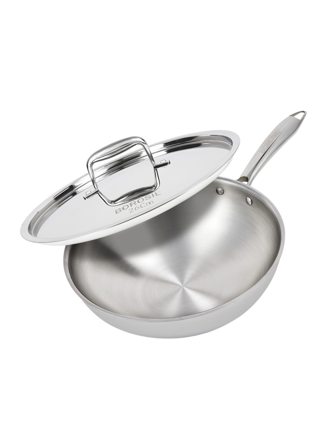 BOROSIL Cookfresh Triply Stainless Steel Wok & Lid Gas & Induction Friendly Cookware 3.5 L