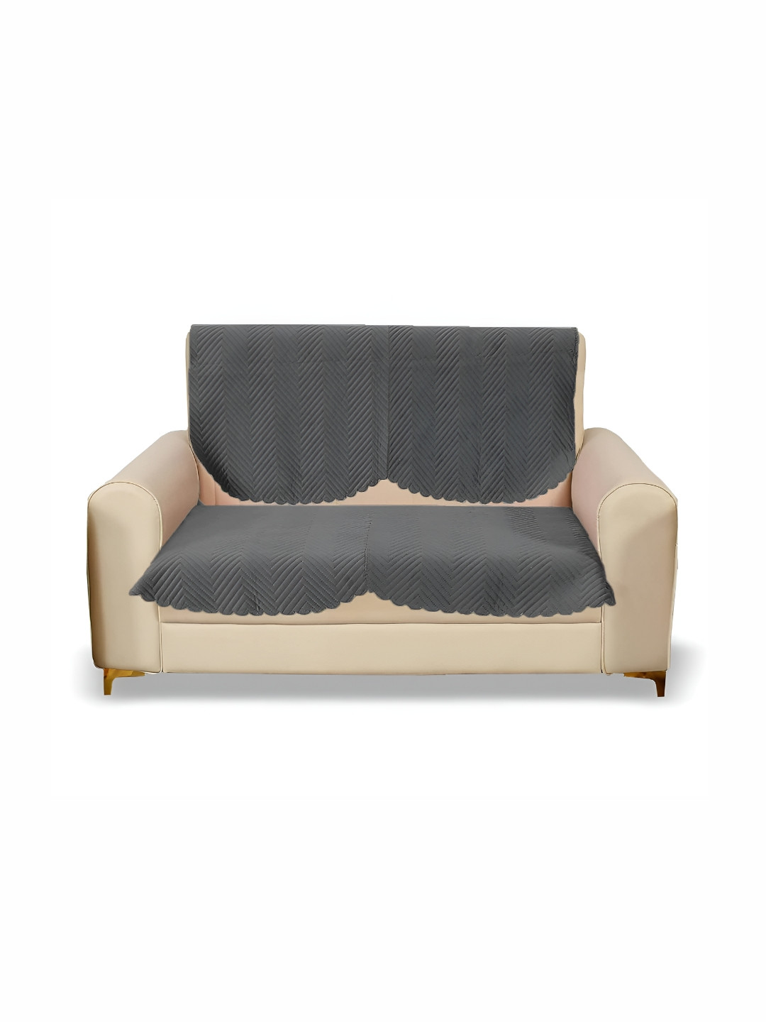 Sparrow world Grey 2 Pieces Velvet Quilted 1 Seater Sofa Covers Without Arms