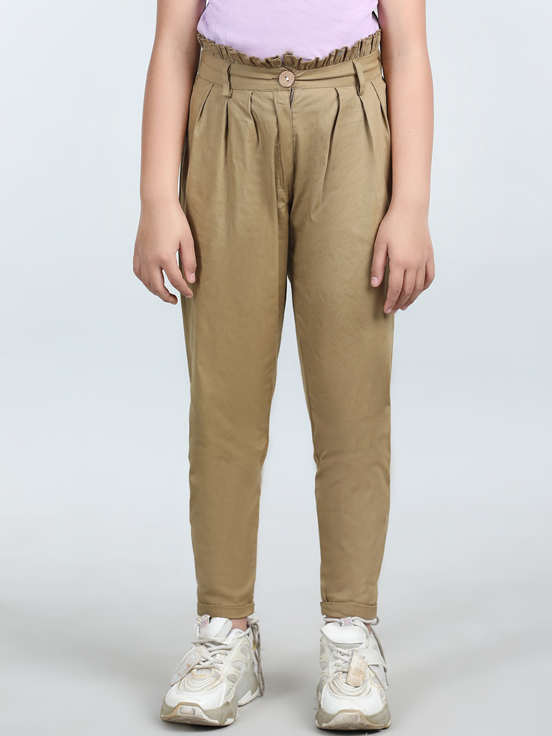 Cutiekins Girls Beige Low-Rise Trousers