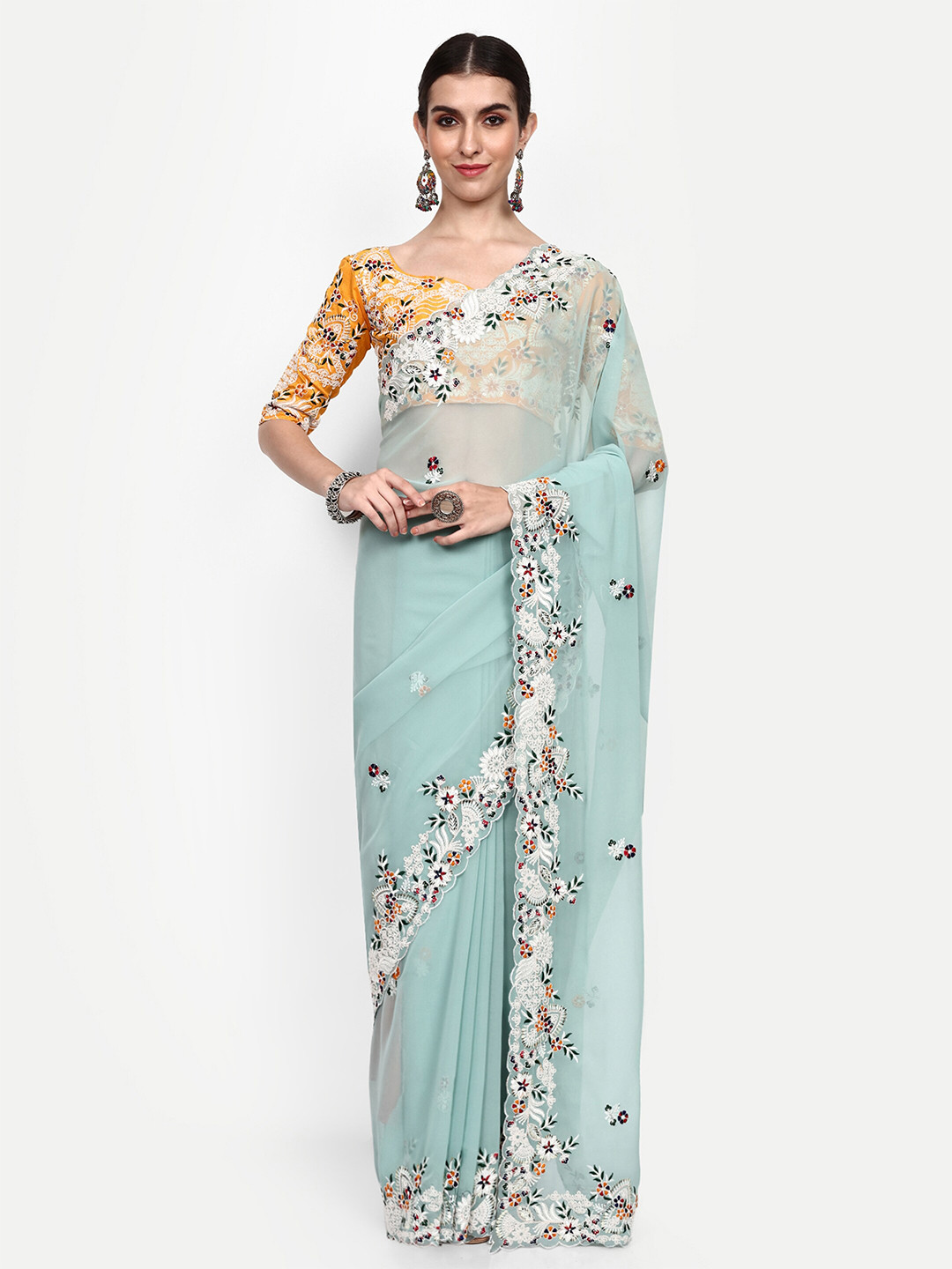 Civamee Embroidered Georgette Saree