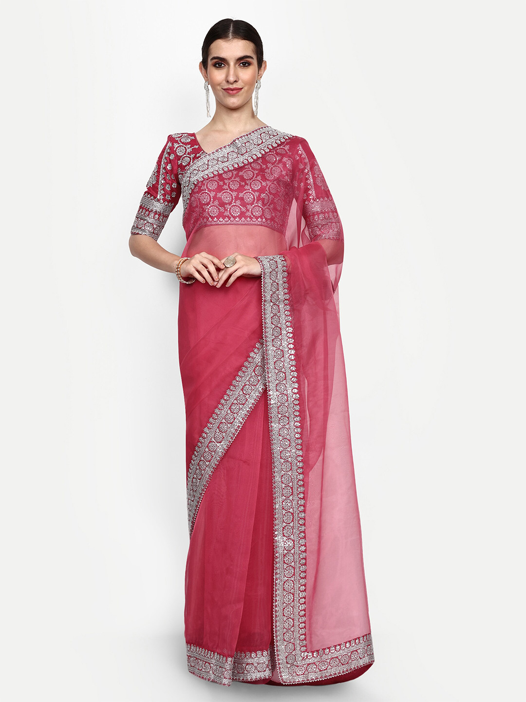 Civamee Solid Organza Saree