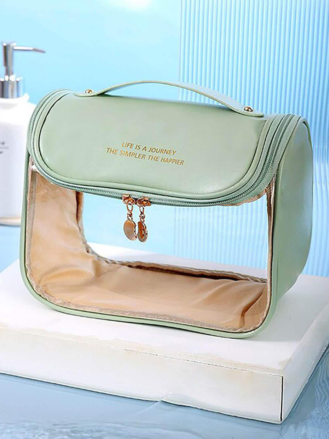 HOUSE OF QUIRK Green Printed Multipurpose Large-Capacity Clear Cosmetic Bag