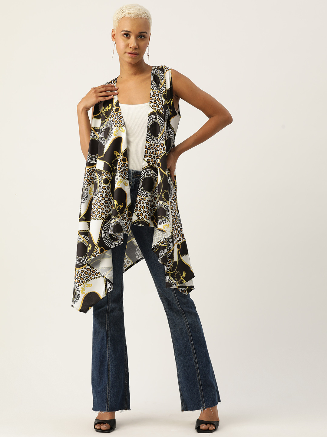 Rue Collection Women Printed Longline Waterfall Shrug