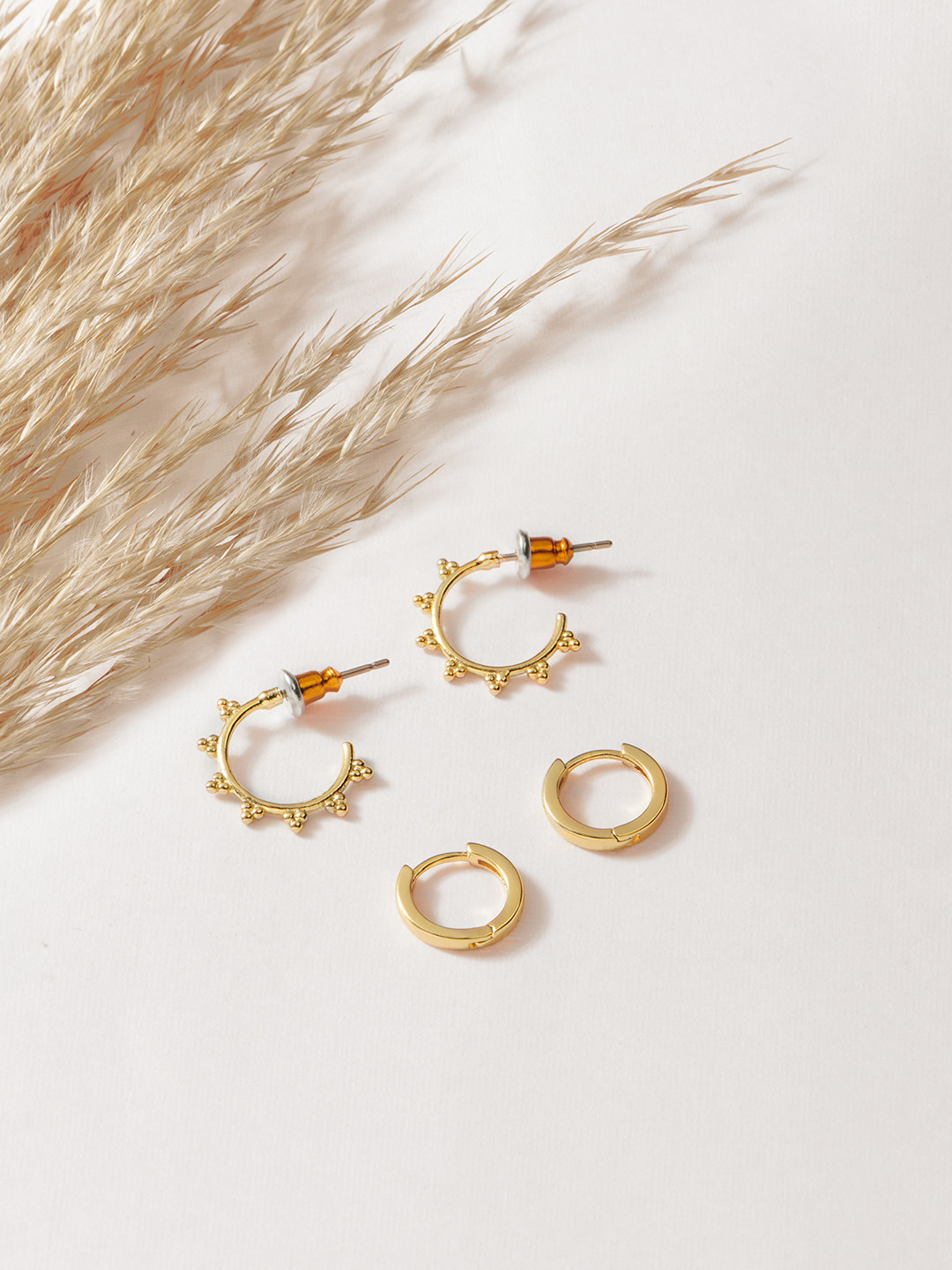 Accessorize London Set Of 2 14K Gold Plated Z Beaded Hoop And Stud