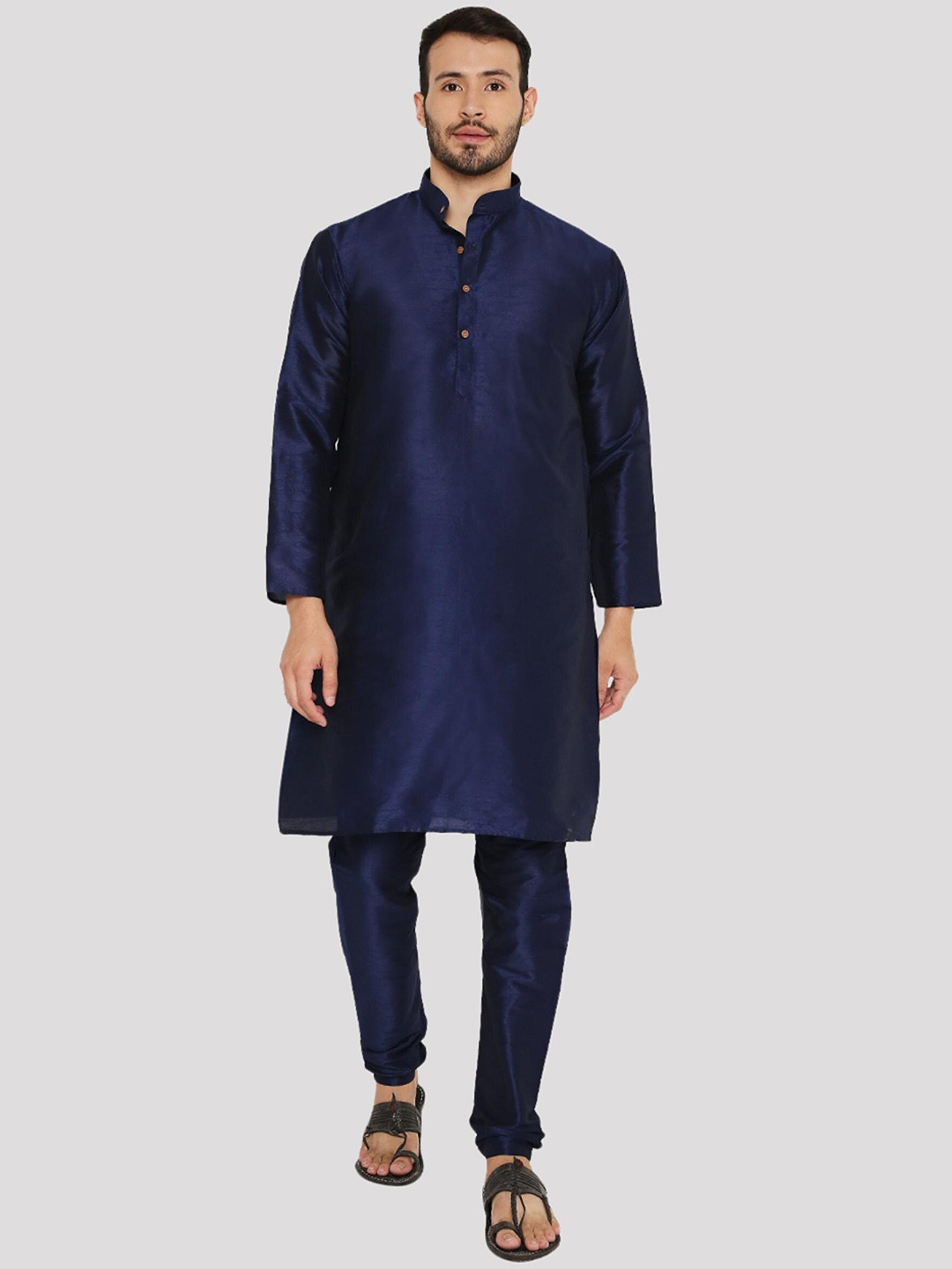 Maharaja Mandarin Collar Indigo Straight Kurta with Pyjamas