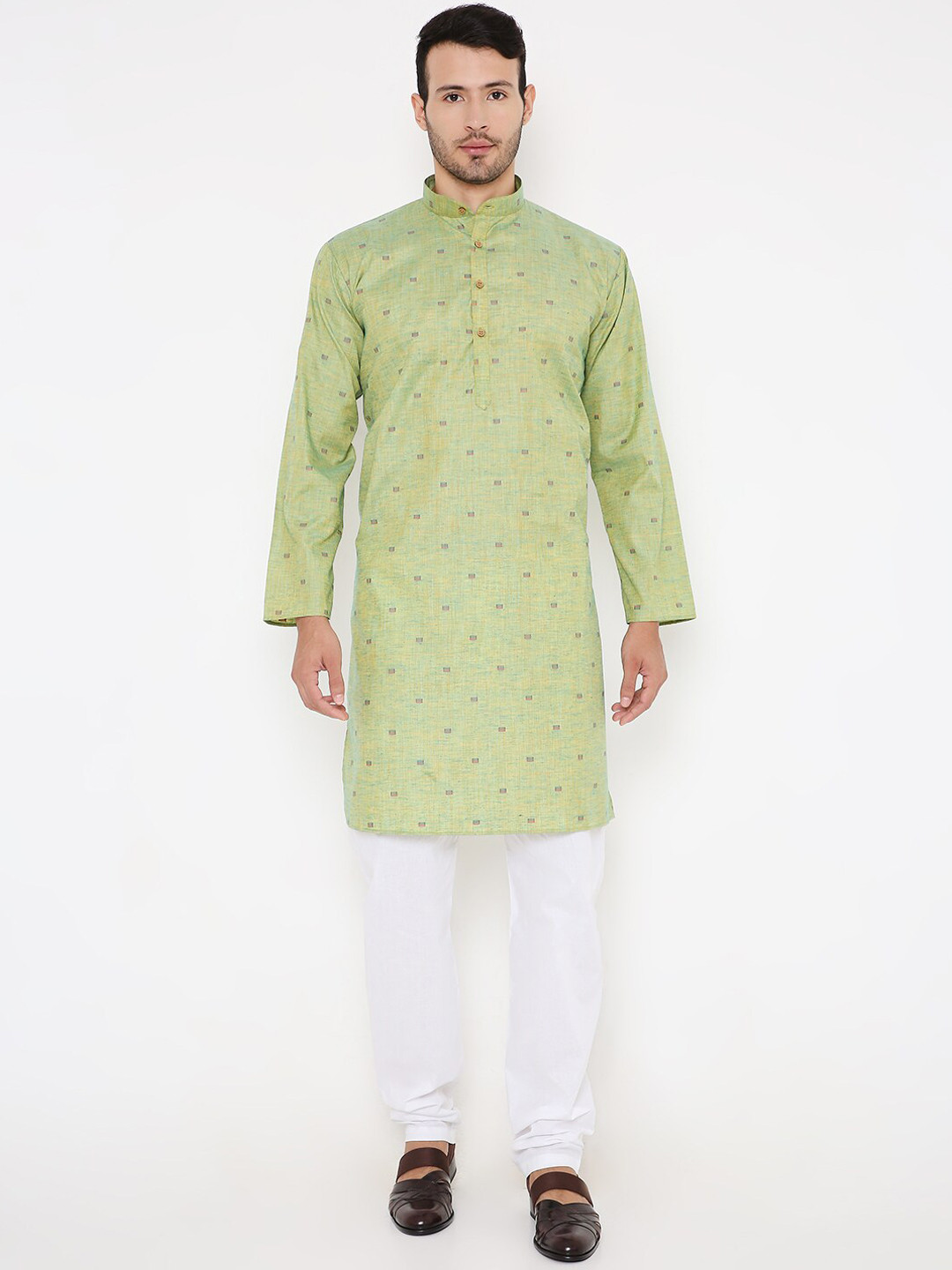 Maharaja Geometric Woven Design Linen Kurta With Trousers