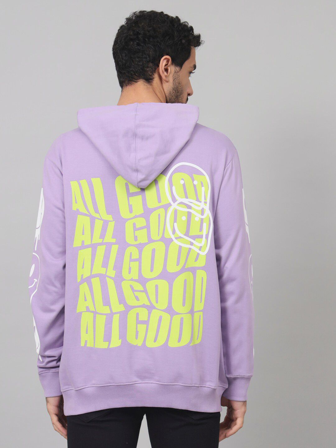 The Dry State Lavender & Lime Green Printed Hooded Fleece Sweatshirt