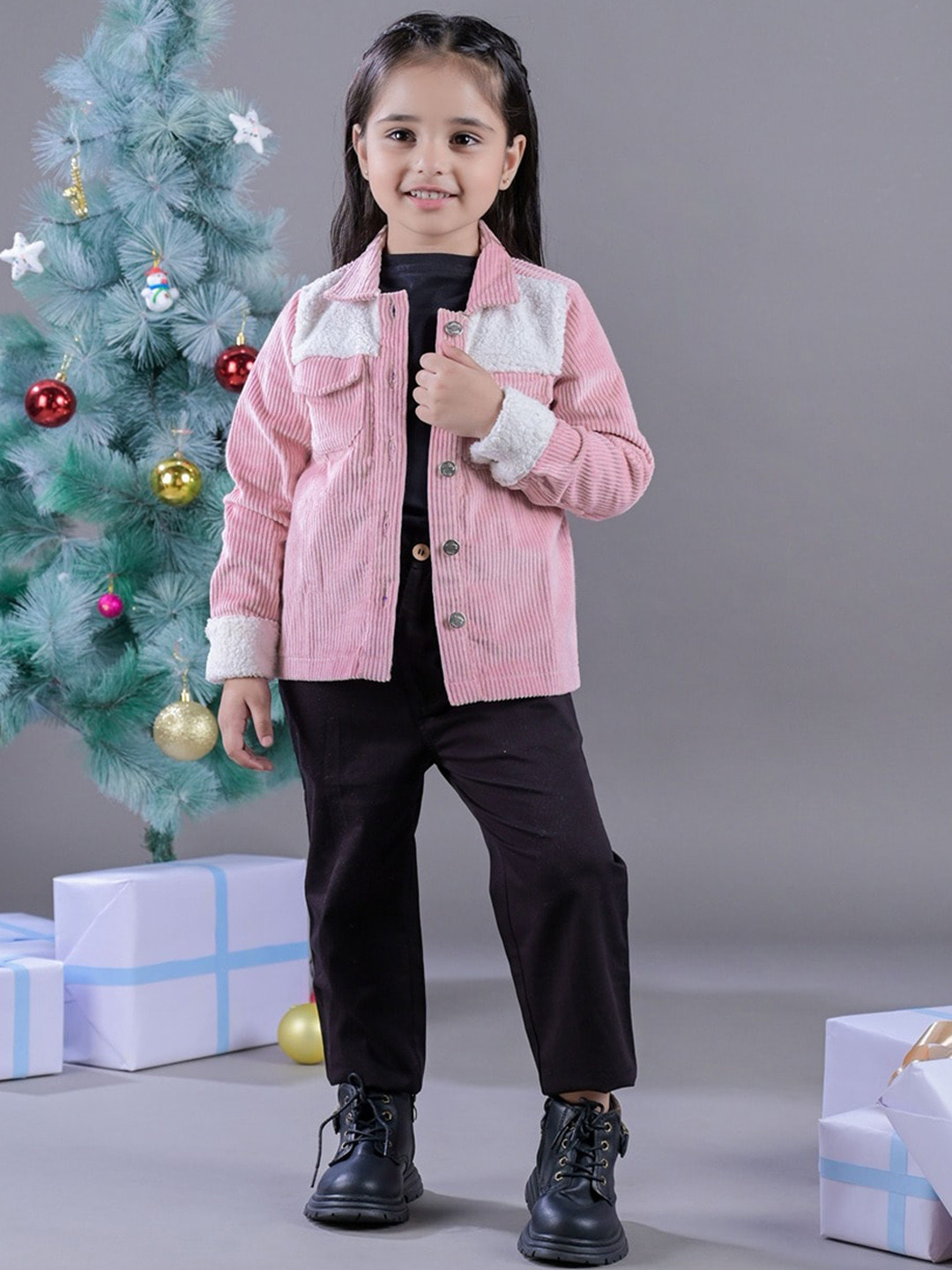 Budding Bees Girls Colourblocked Corduroy Lightweight Open Front Jacket