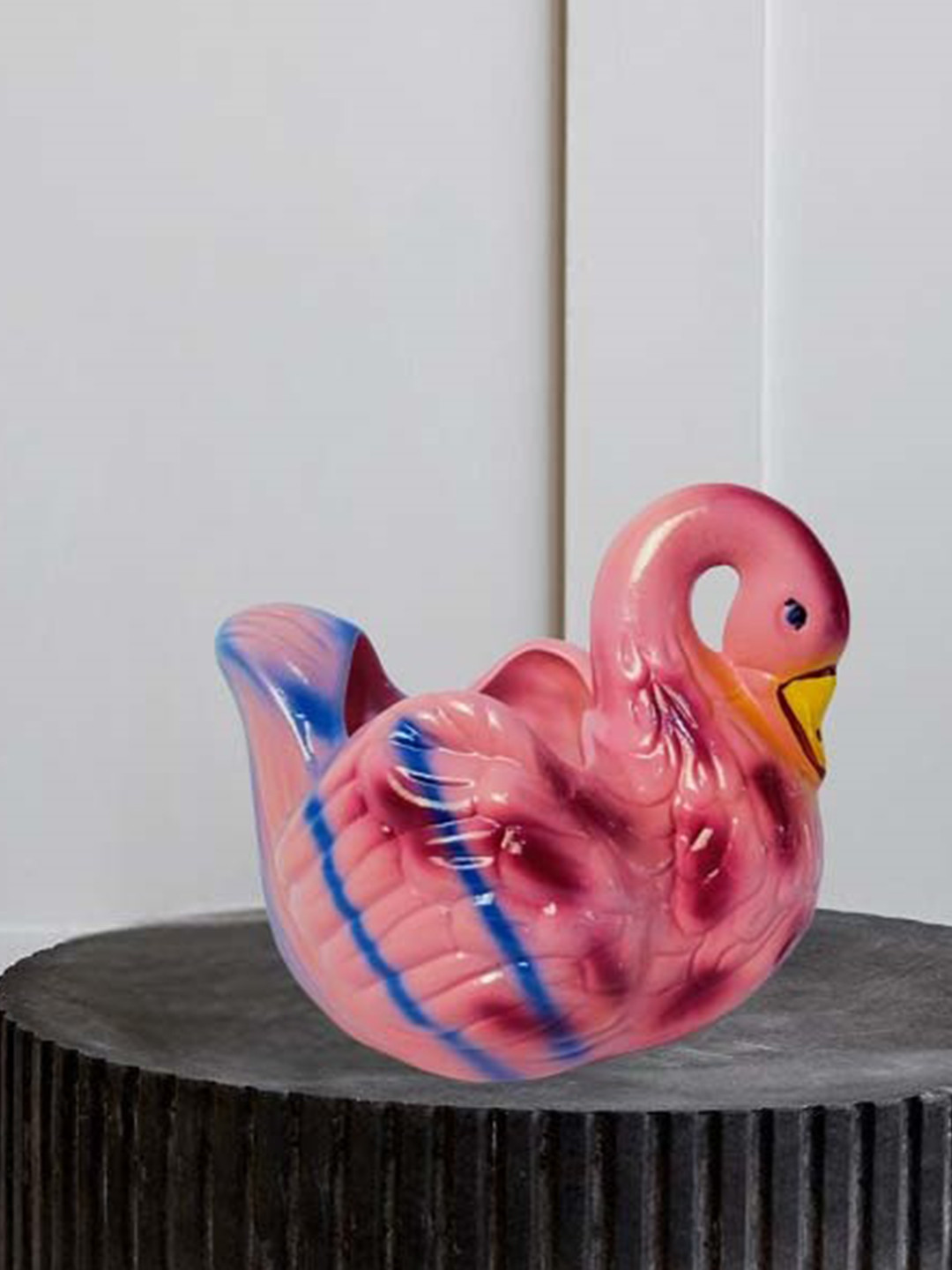 Garden Deco Pink & Blue Patterned Swan Ceramic Pot