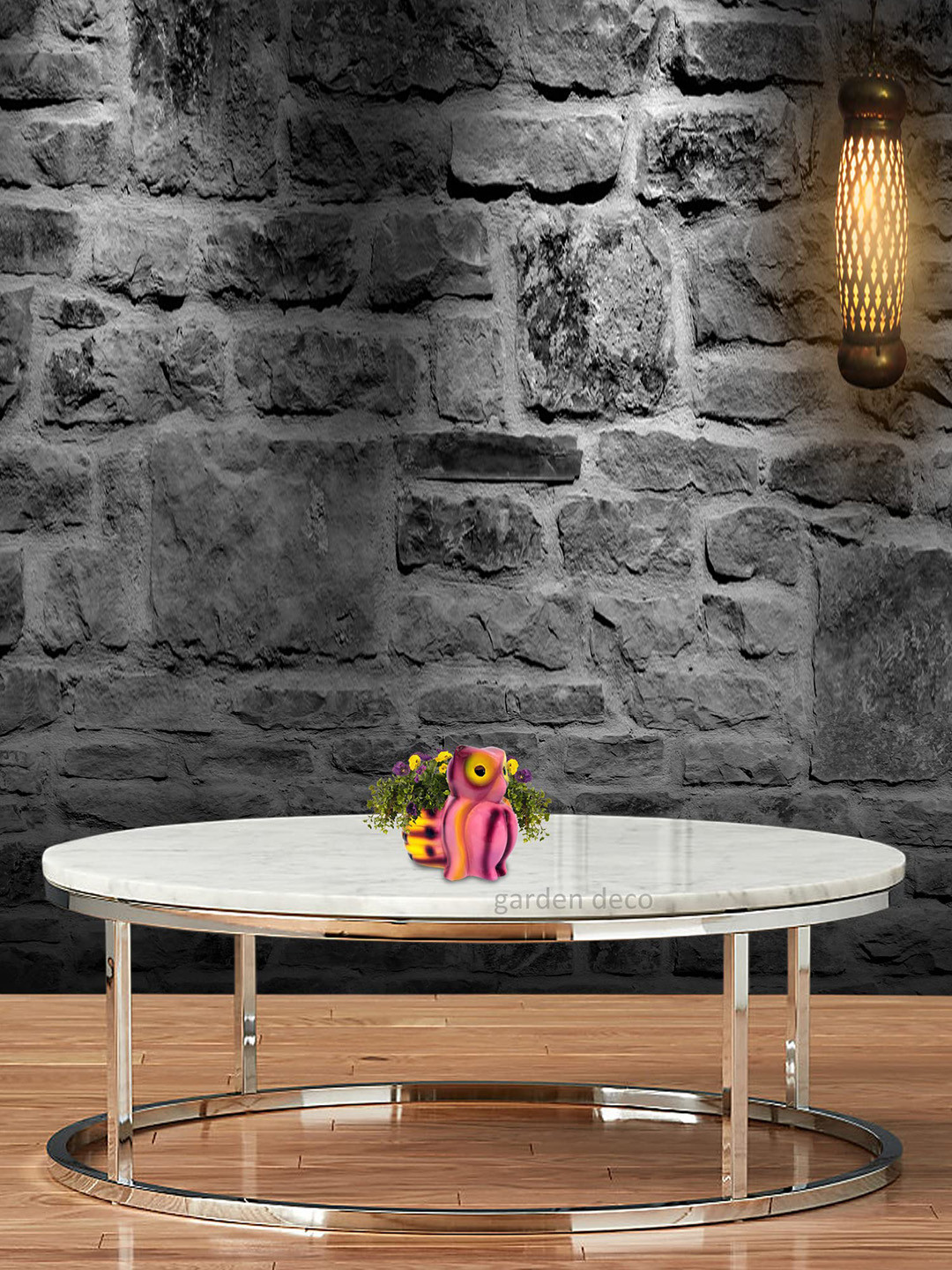 Garden Deco Pink & Yellow 2 Pieces Owl Ceramic Tiny Pot Planter