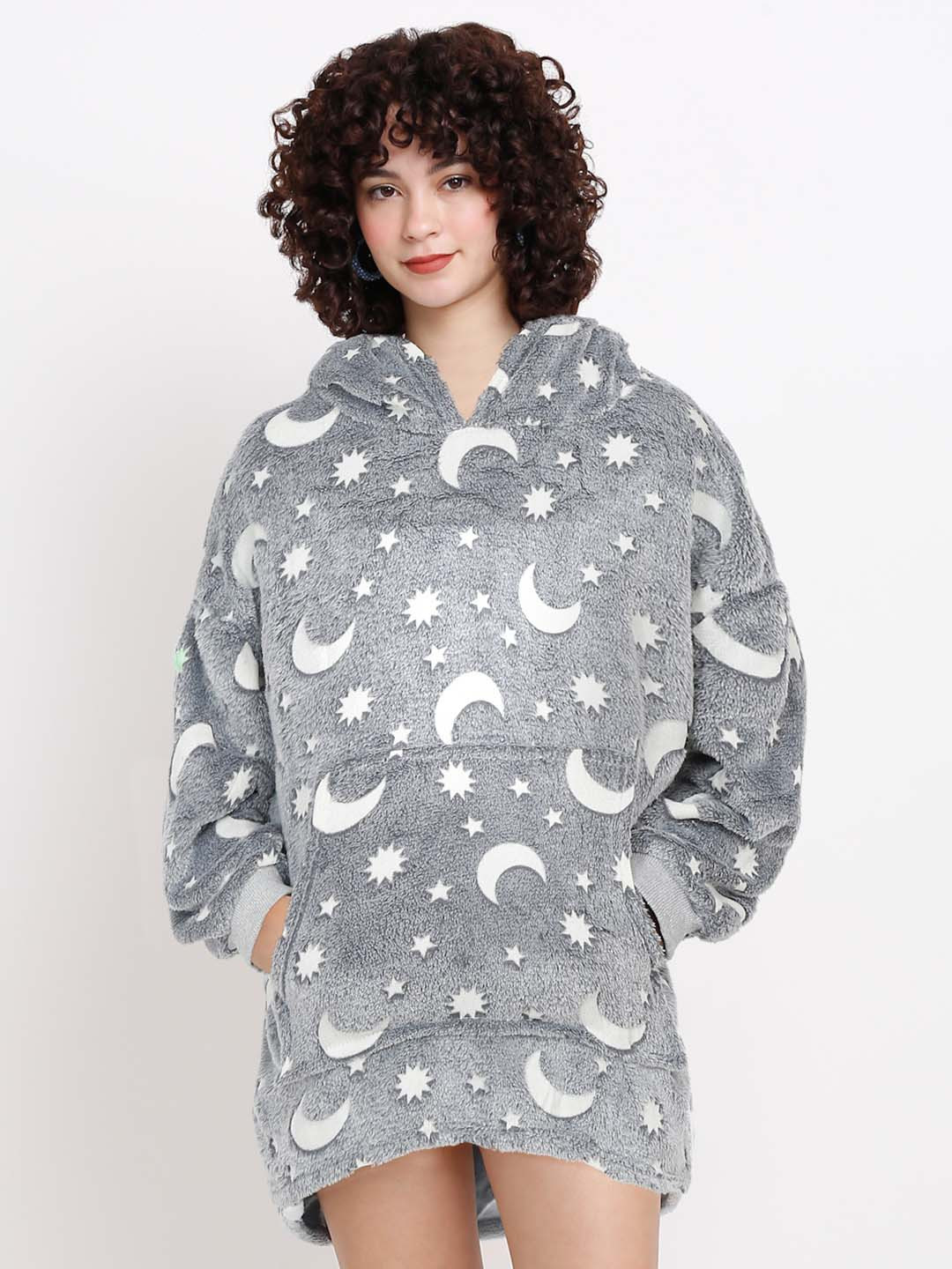 Cortina Unisex Graphic Printed Hooded Glow In The Dark Fleece Pullover Sweatshirt