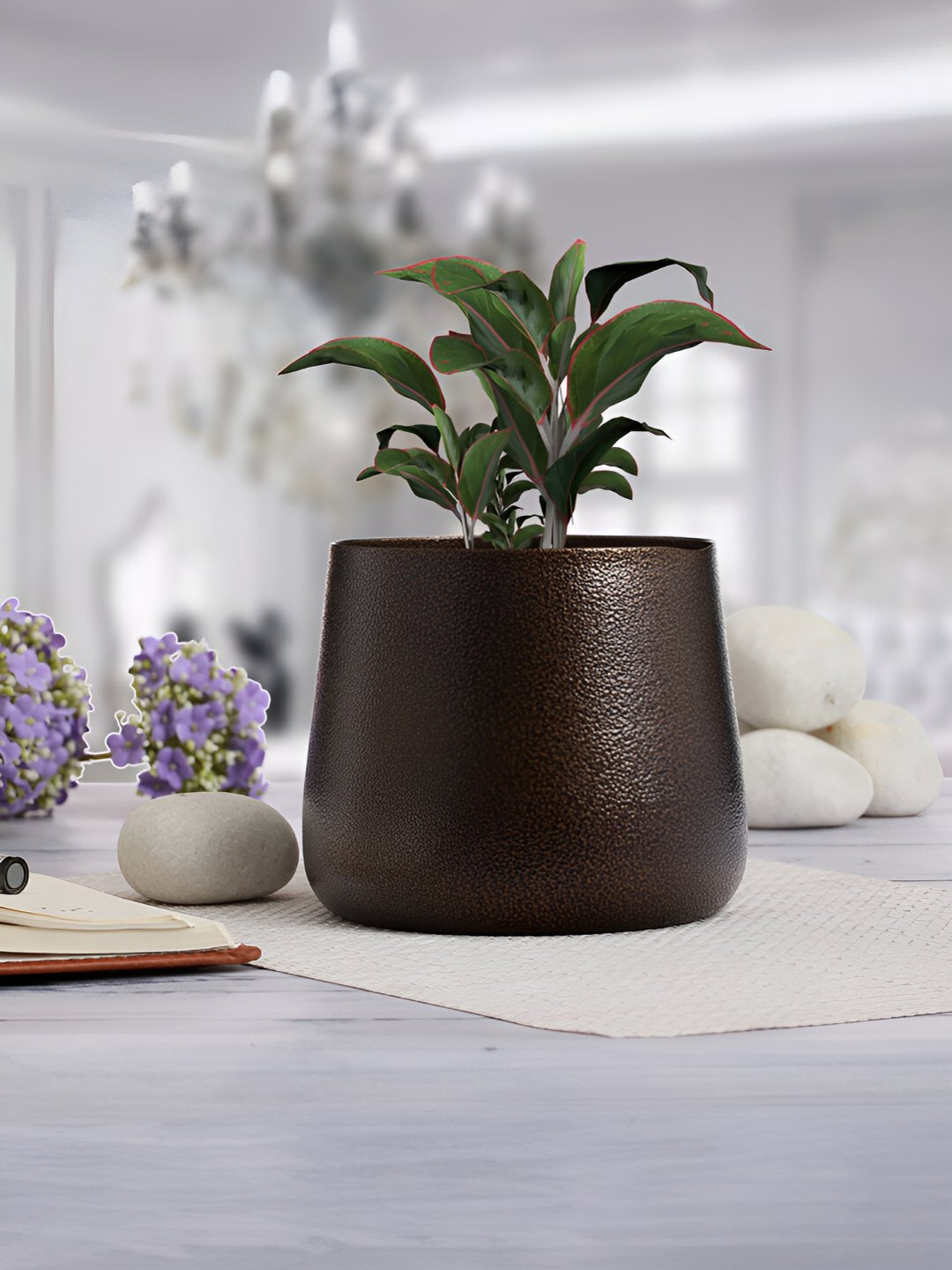 Homspurts Long Dish Planter Brown Powder Coated Metal Planter