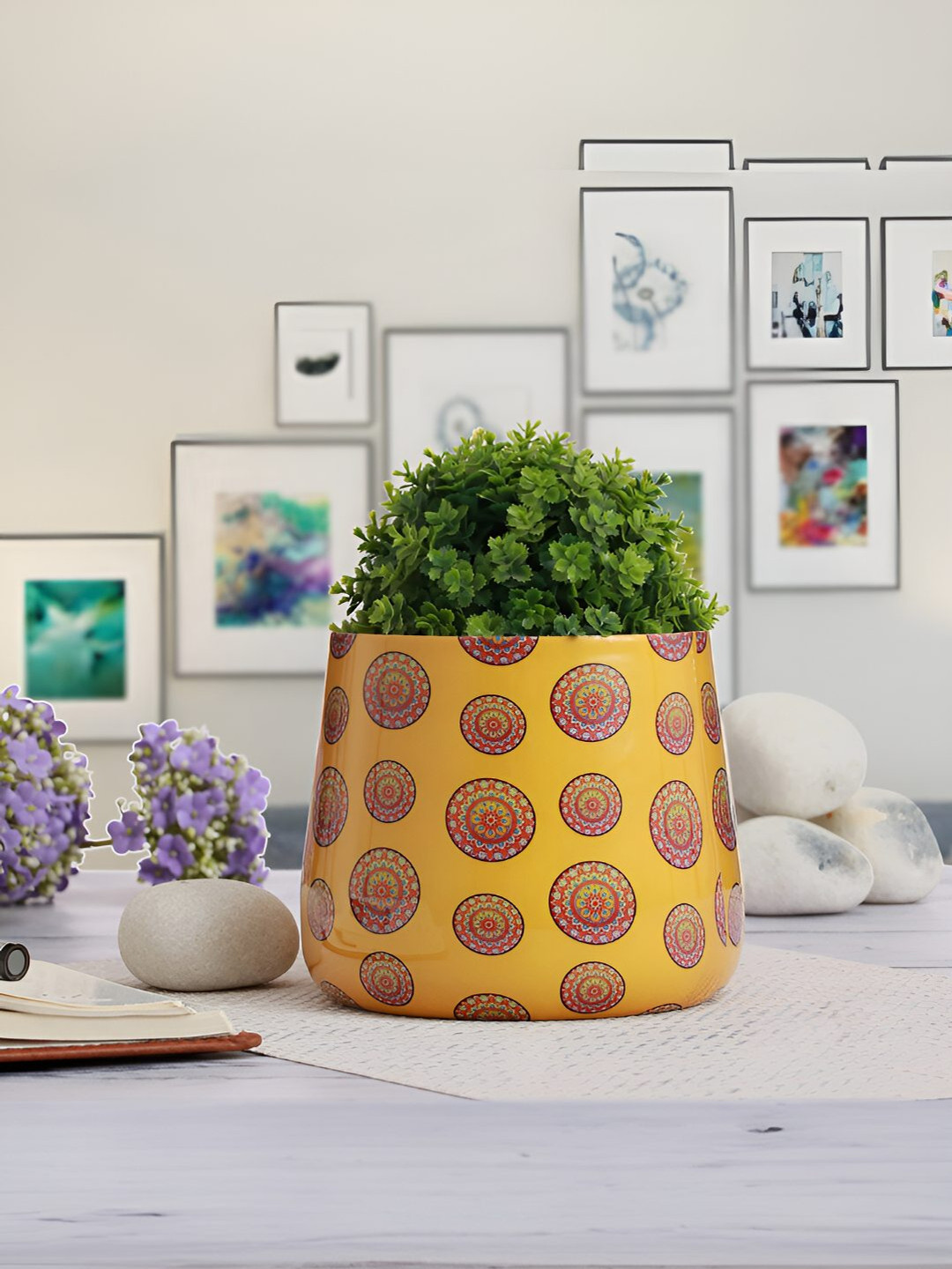 Homspurts Long Dish Yellow & Red Printed Powder Coated Metal Planter