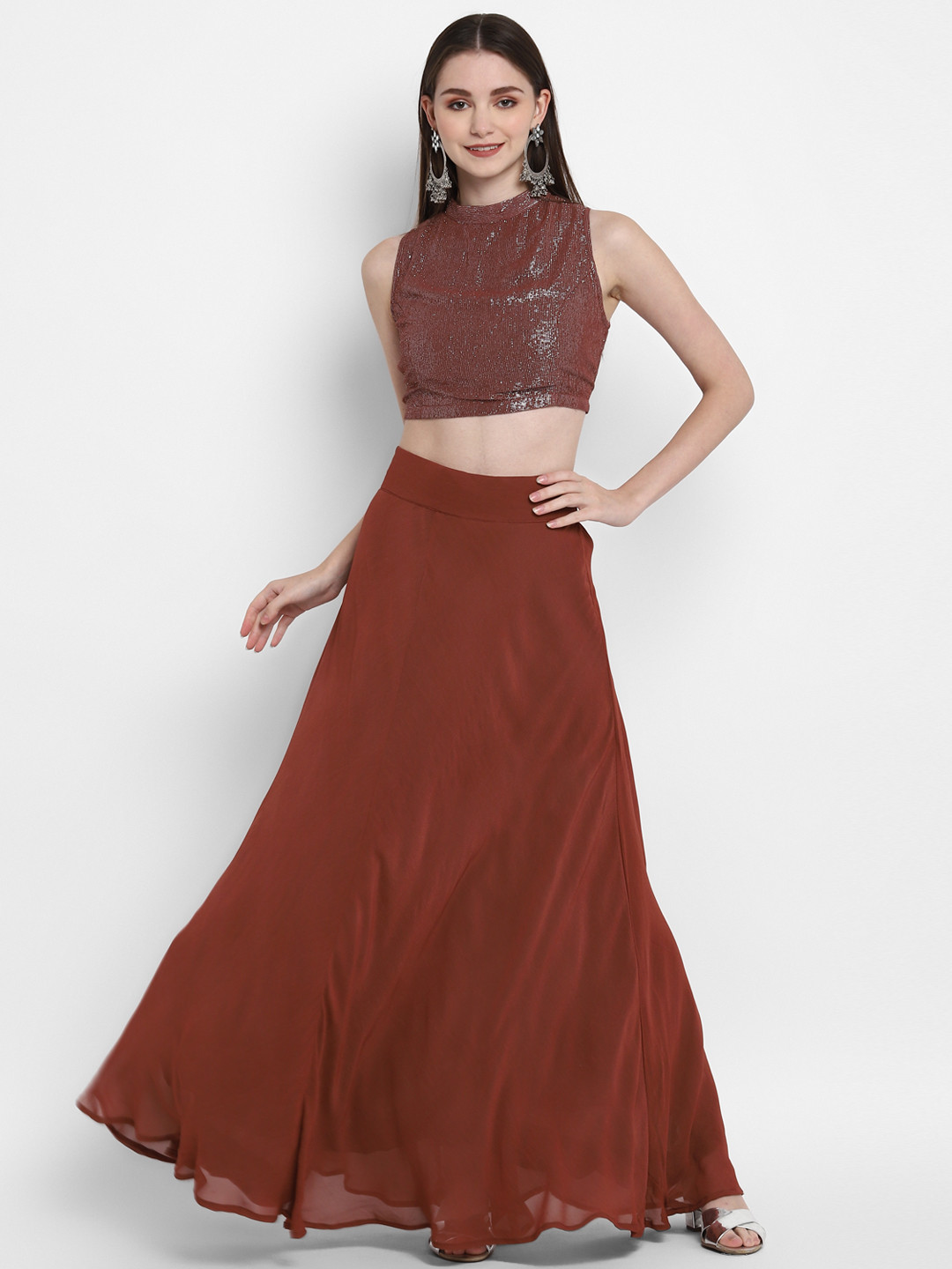 indy Raaga Solid Flared Georgette Skirt