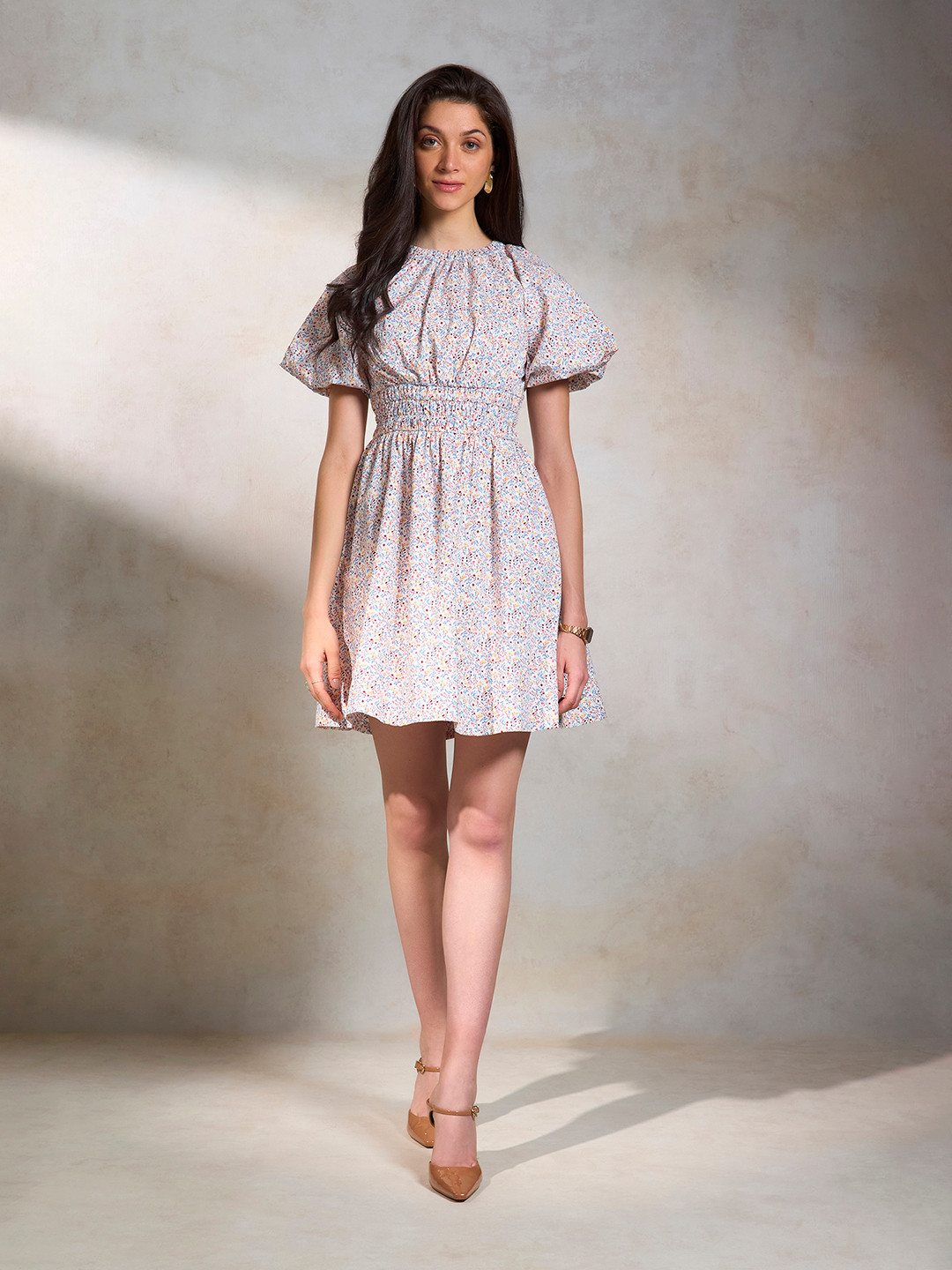 Virgio Pure Cotton Multicolor Mini Cutout Dress