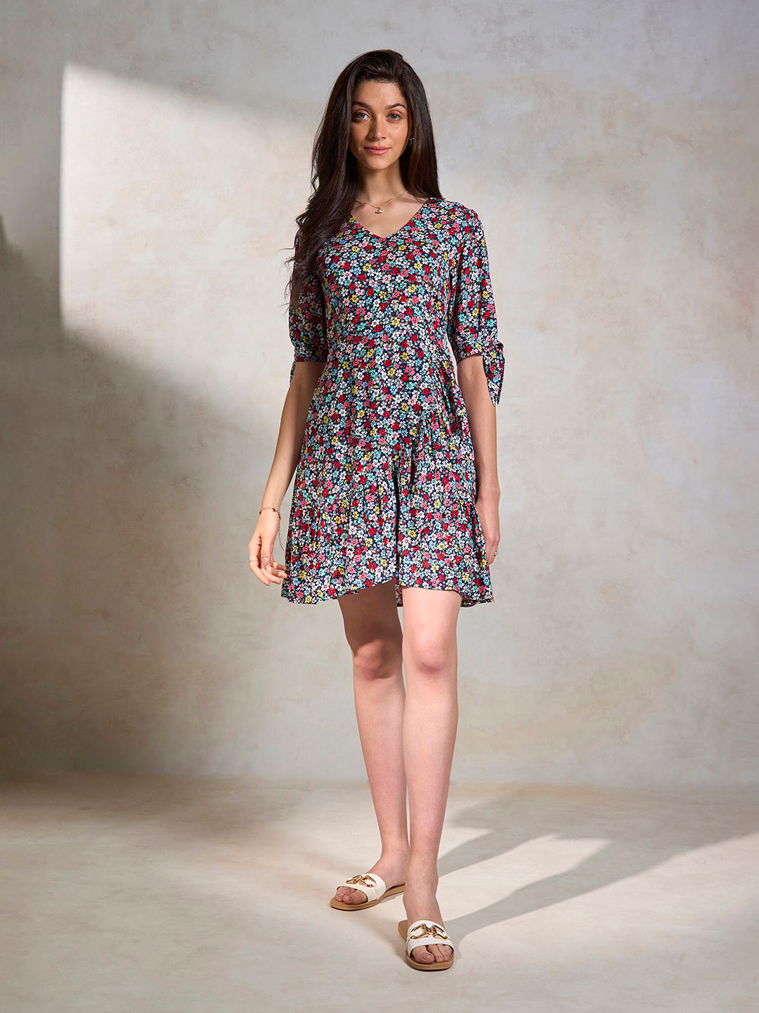 Virgio Pure Viscose Floral Frill A-Line Dress