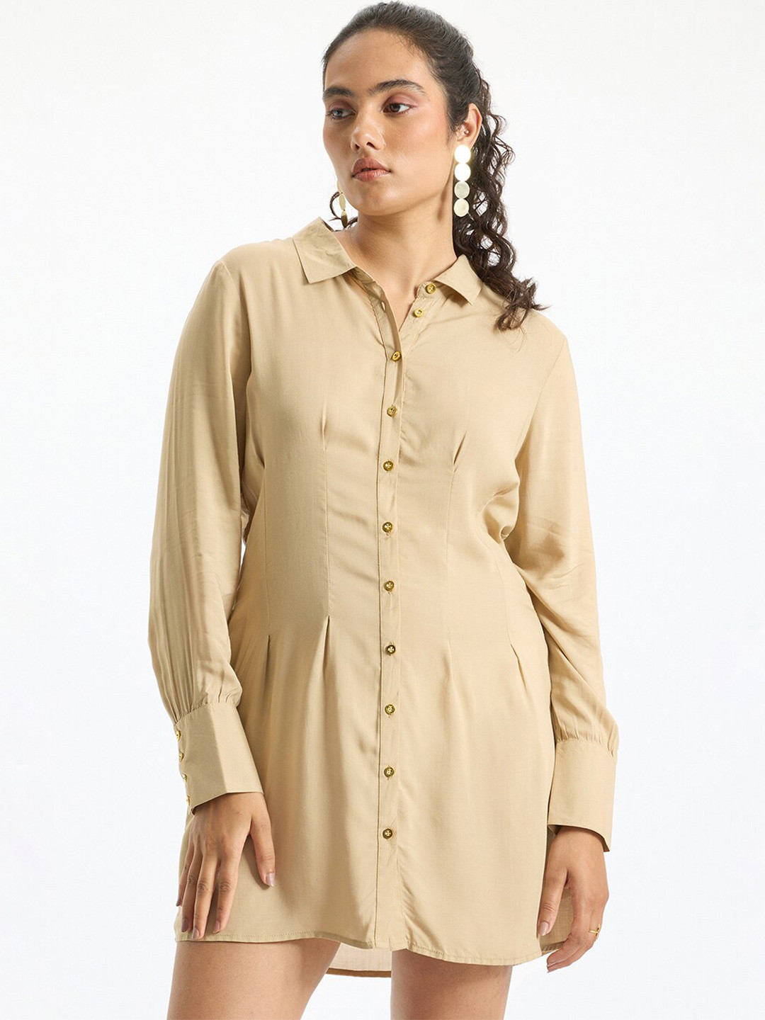 Virgio Pure Modal Pleated Mini Shirt Dress