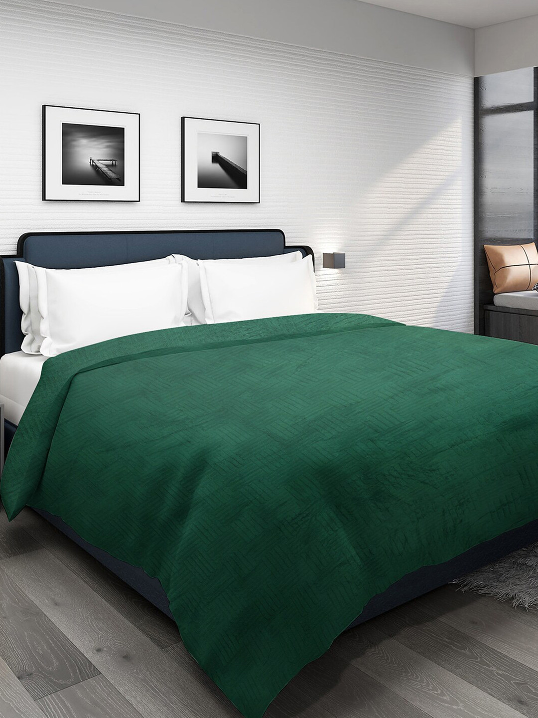 DHROHAR Green Geometric Fur Mild Winter 300 GSM Double Bed Blanket