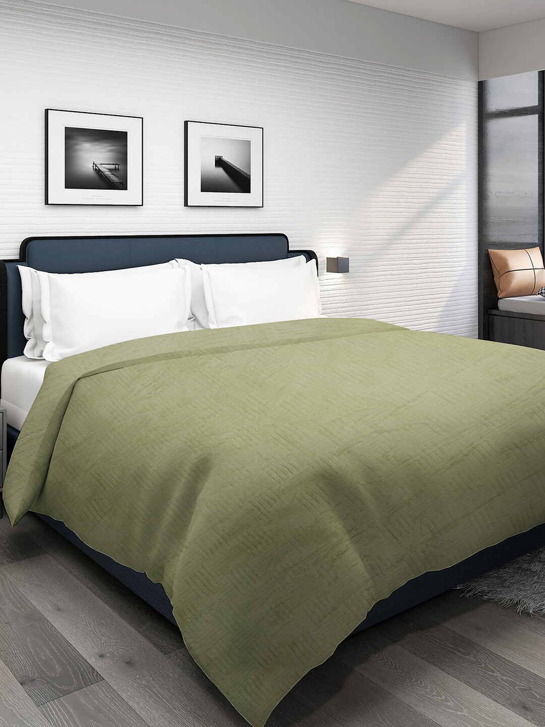 DHROHAR Lime Green Geometric Fur Mild Winter 300 GSM Double Bed Blanket