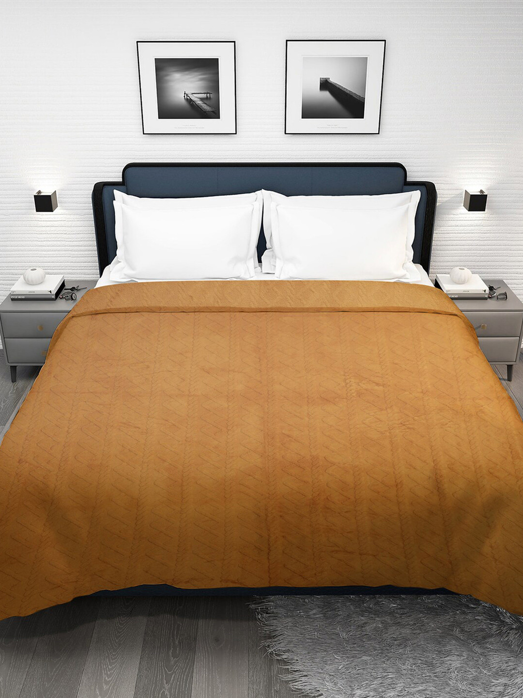 DHROHAR  LiteBrown Fur Geometric  Mild Winter 300 GSM Double Bed Blanket