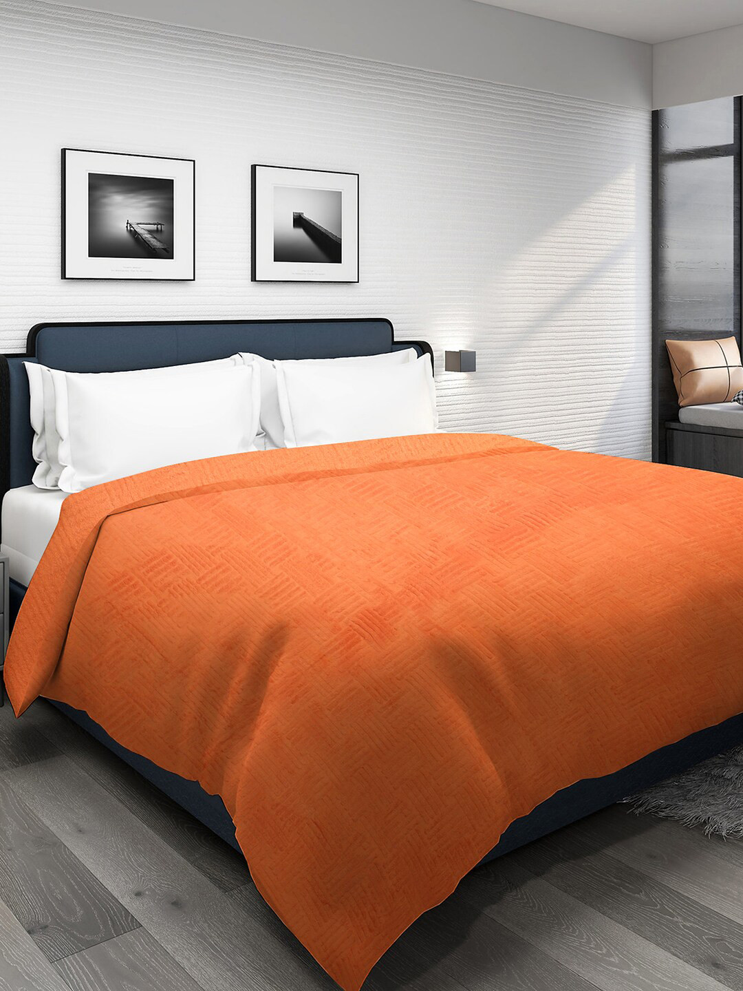 DHROHAR Orange Fur Geometric  Mild Winter 300 GSM Double Bed Blanket