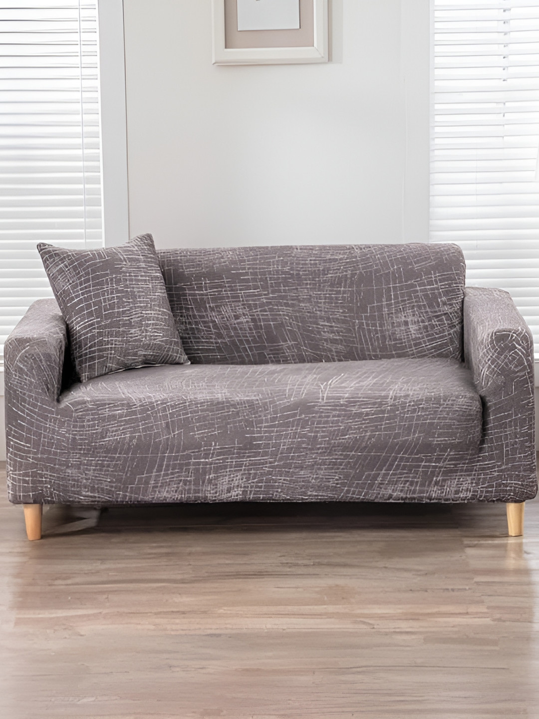 TONY STARK Brown & White Printed Stretchy Sofa Cover With Arms