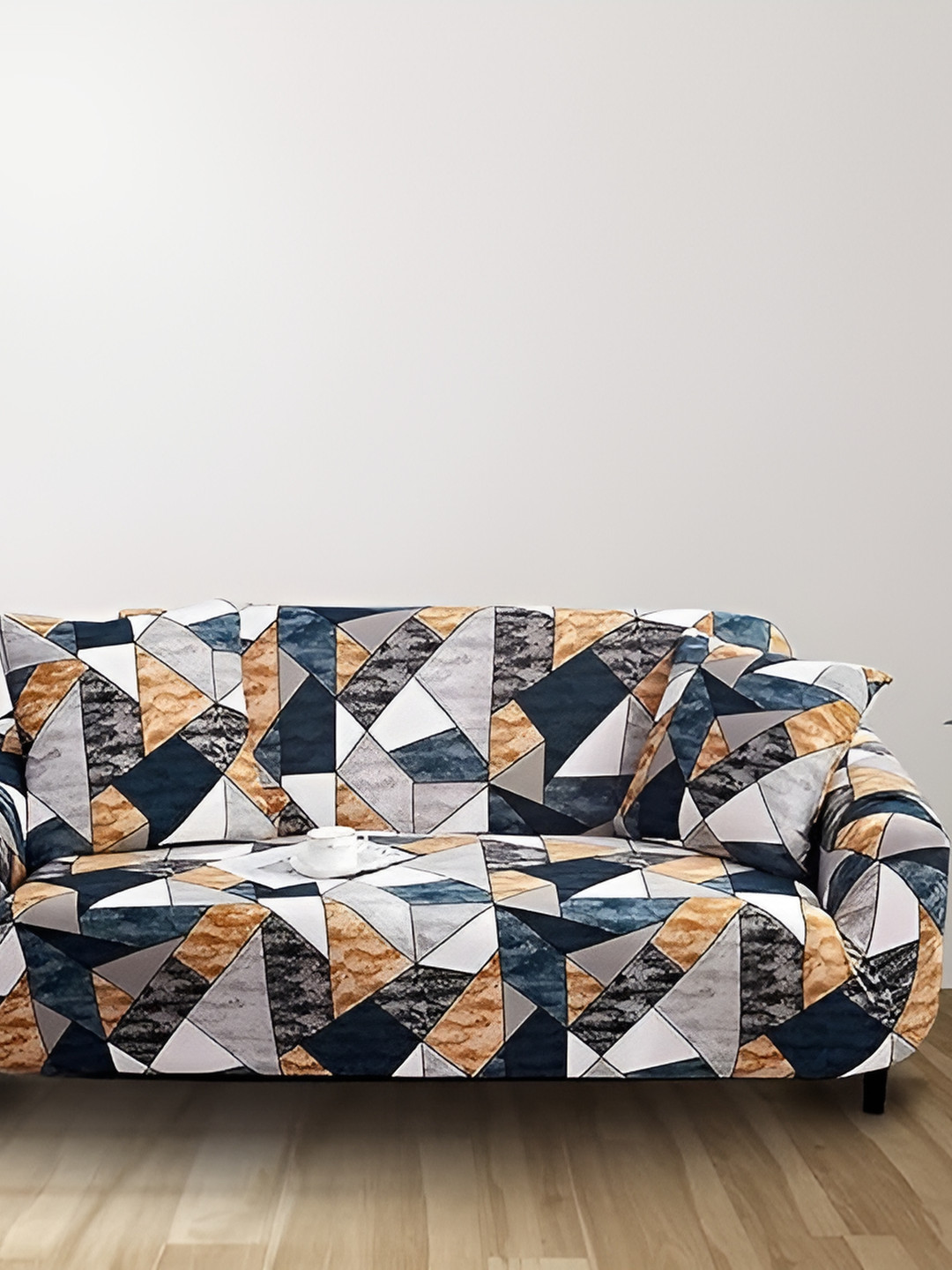 TONY STARK Black & White Checked Stretchy Sofa Cover With Arms