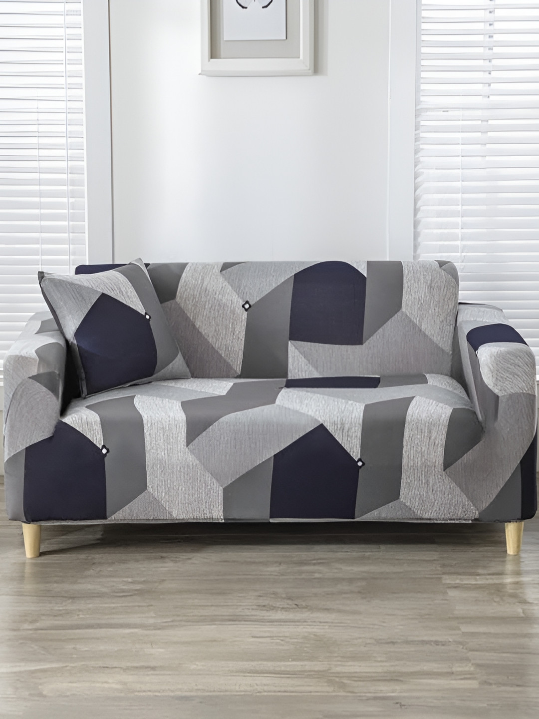 TONY STARK Grey Abstract Sofa Cover With Arms