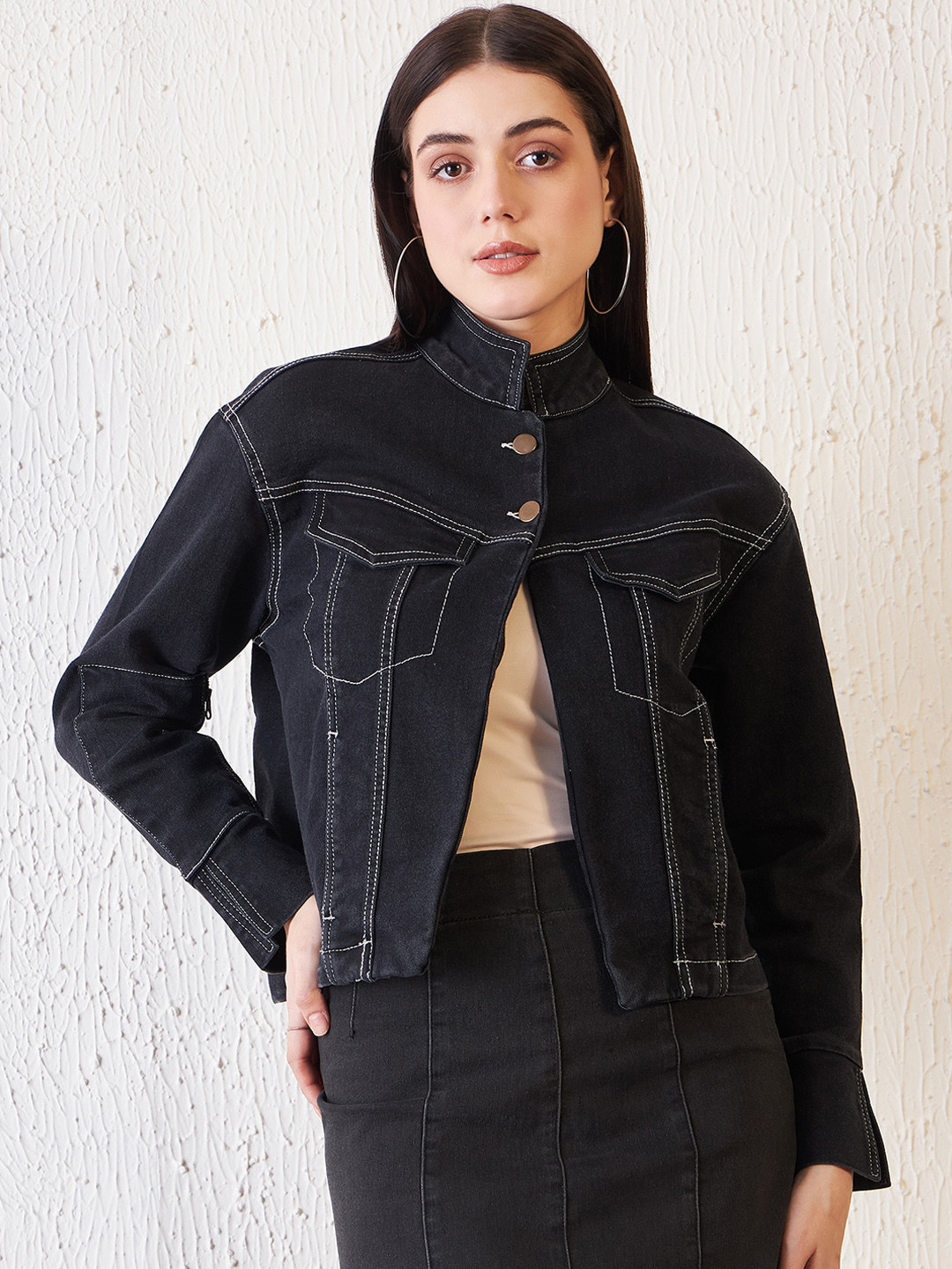Antheaa Black Baggy Fit Denim Jacket