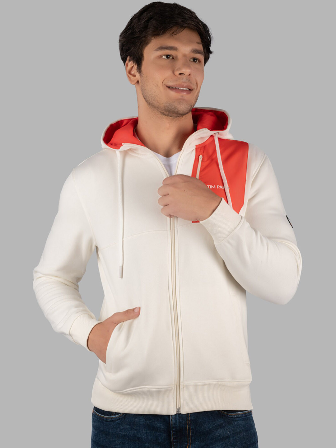 TIM PARIS Clourblocked Hooded Windcheater Cotton Open Front Jacket