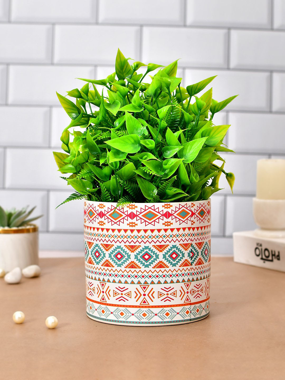 TAYHAA White & Red Printed Ceramic Garden Delight Planter