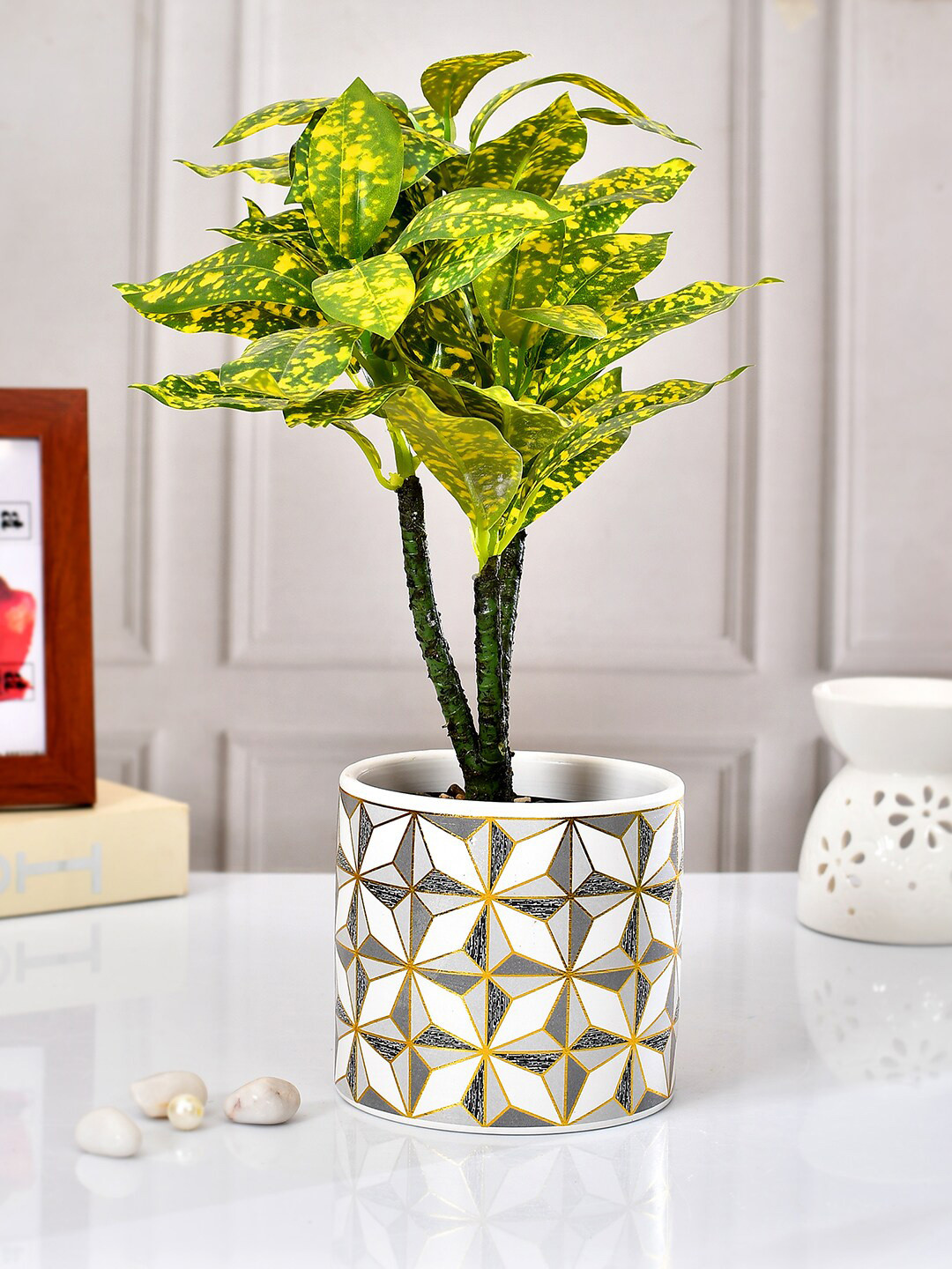 TAYHAA Black & White Geometric Printed Ceramic Planter