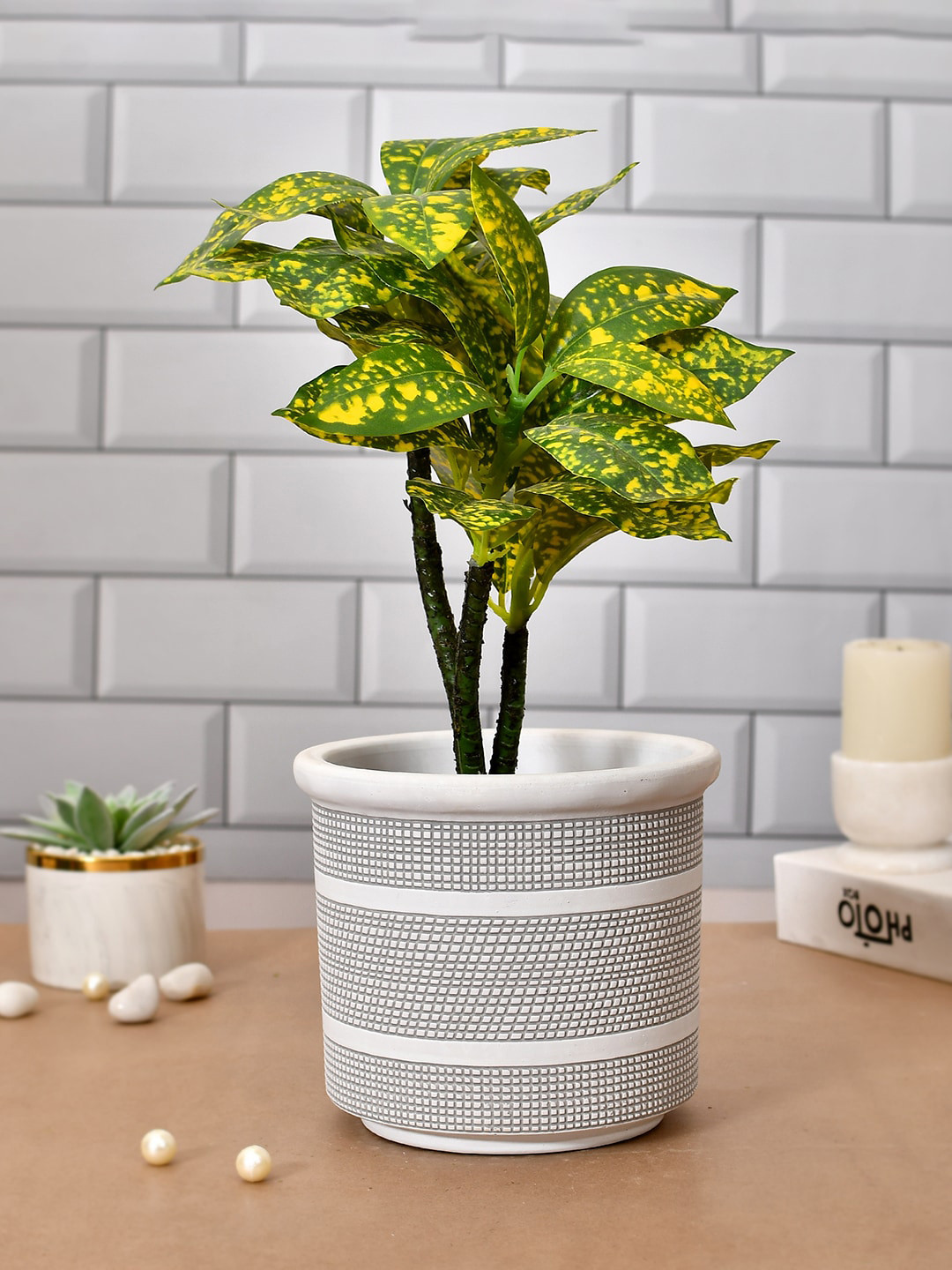 TAYHAA White & Black Ceramic Blossom Planter