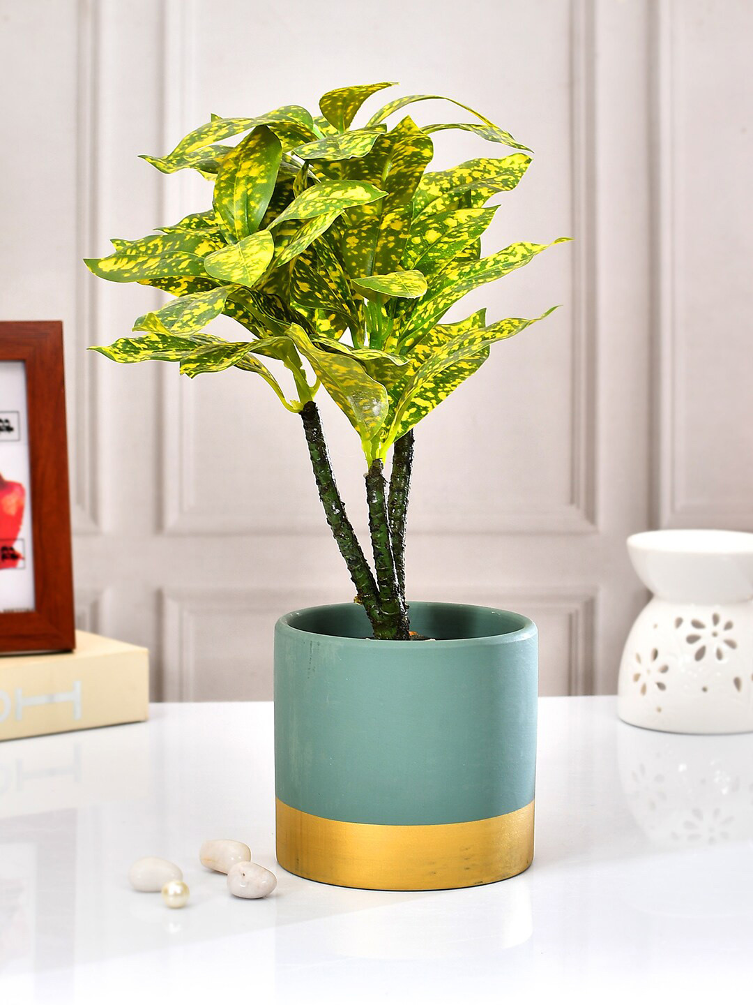TAYHAA Green & Metallic-toned Ceramic Indoor Planter