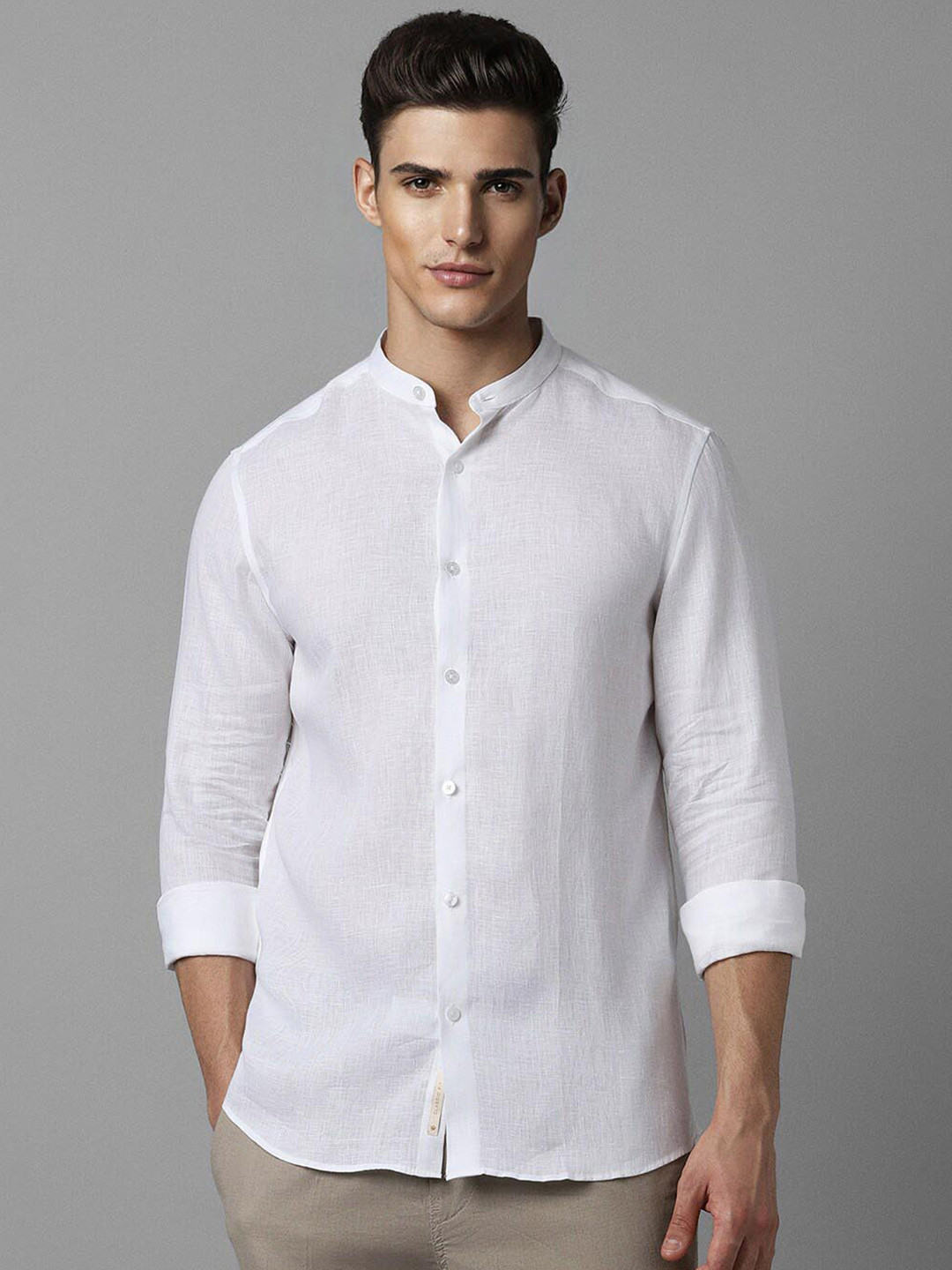 Louis Philippe Band Collar Casual Linen Shirt