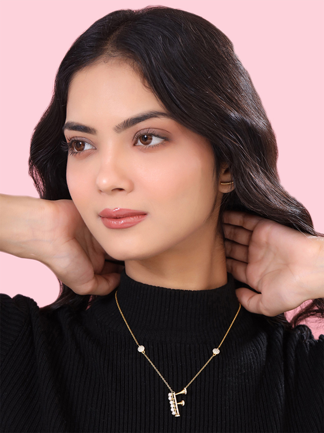 Kicky And Perky 925 Sterling Silver Gold-Plated Stone-Studded Alphabet F Pendant Chain