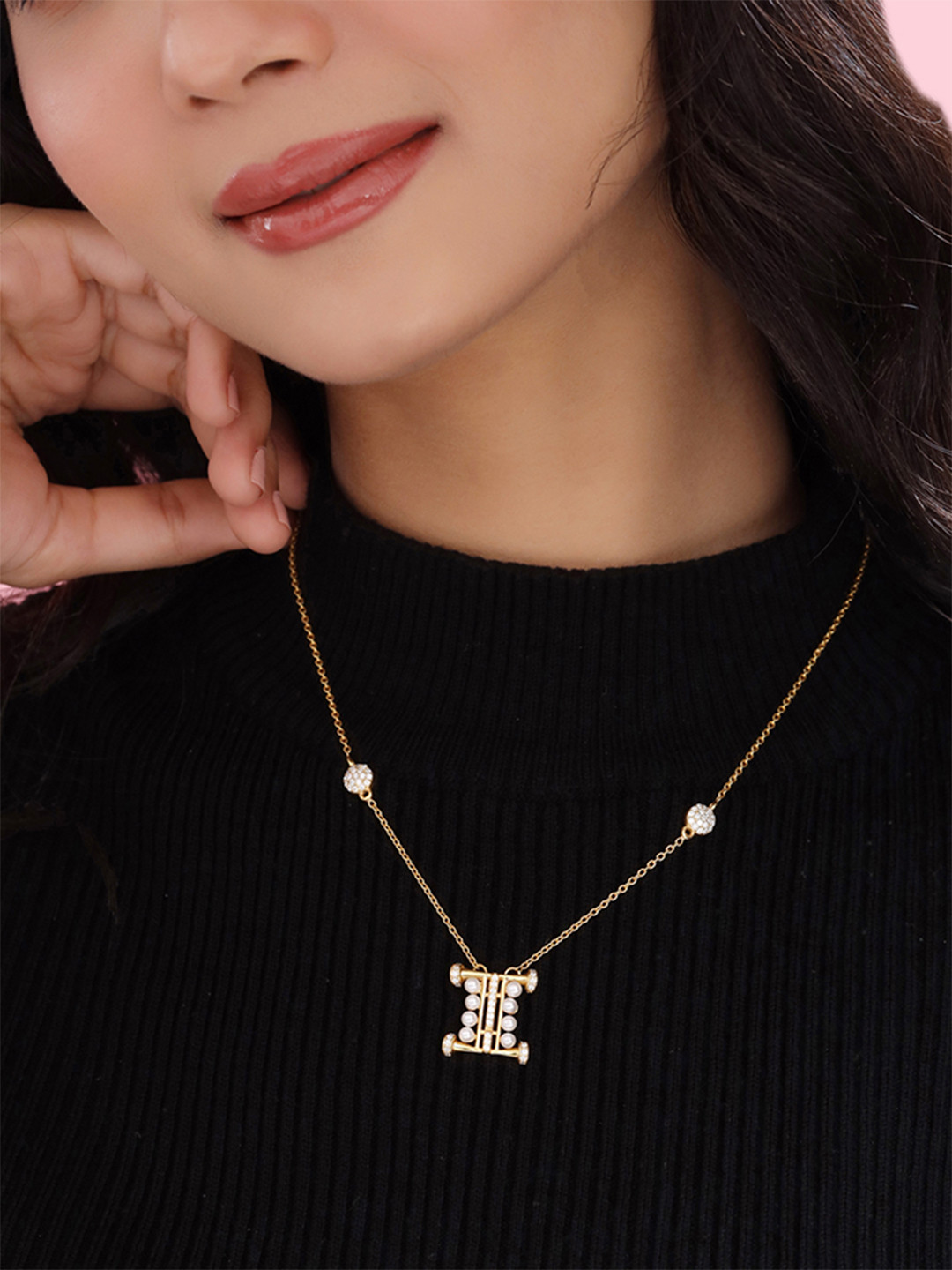 Kicky And Perky Gold-Plated Stone-Studded & Alphabet I-Charm Pendant With Chain